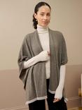 Brora Contrast Trim Pure Cashmere Cape, Mushroom/Ash