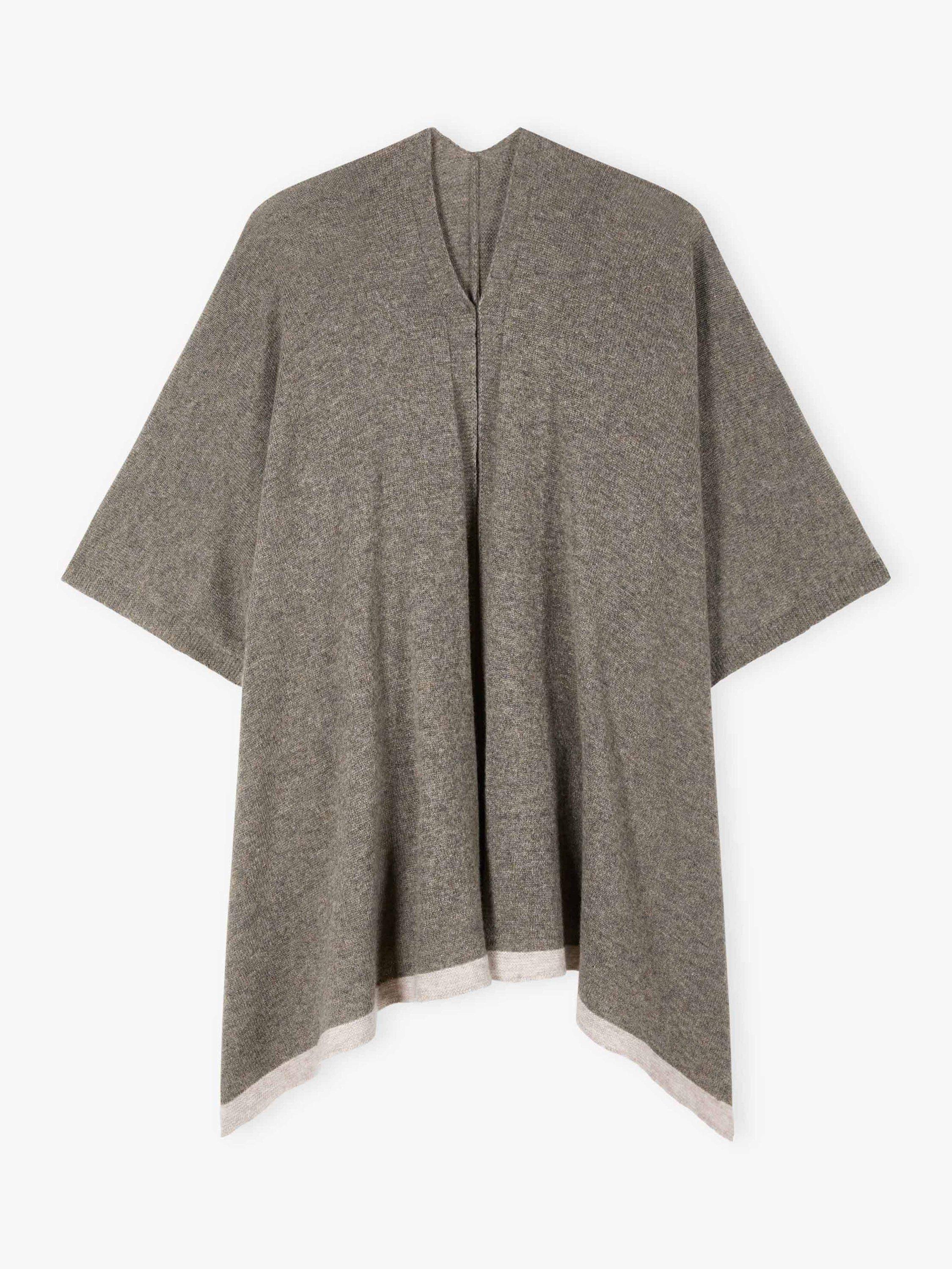 Product image 4 of 4, which shows Brora Contrast Trim Pure Cashmere Cape, Mushroom/Ash, One Size