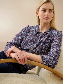 Brora Liberty Print Peter Pan Collar Top, Sky - view 2, Sky