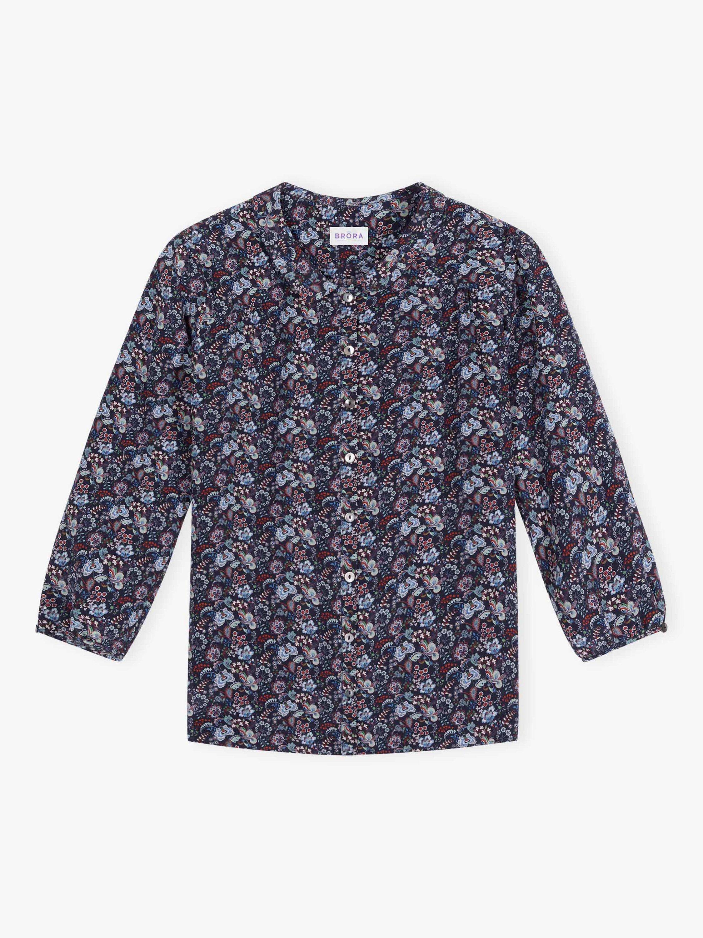 Product image 4 of 4, which shows Brora Liberty Print Peter Pan Collar Top, Sky, 6