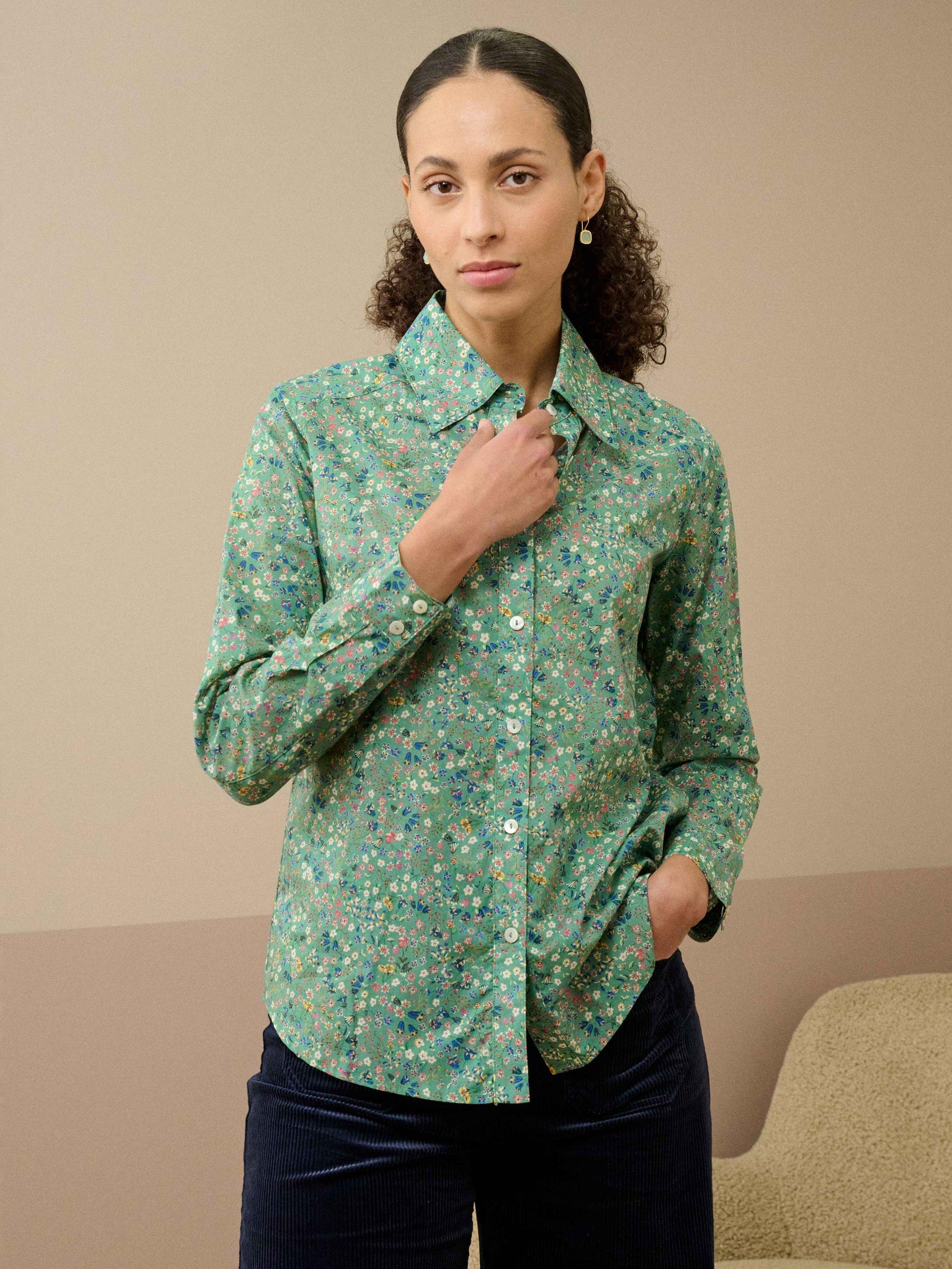 Product image 1 of 4, which shows Brora Liberty Print Botanical Shirt, Jade, 6