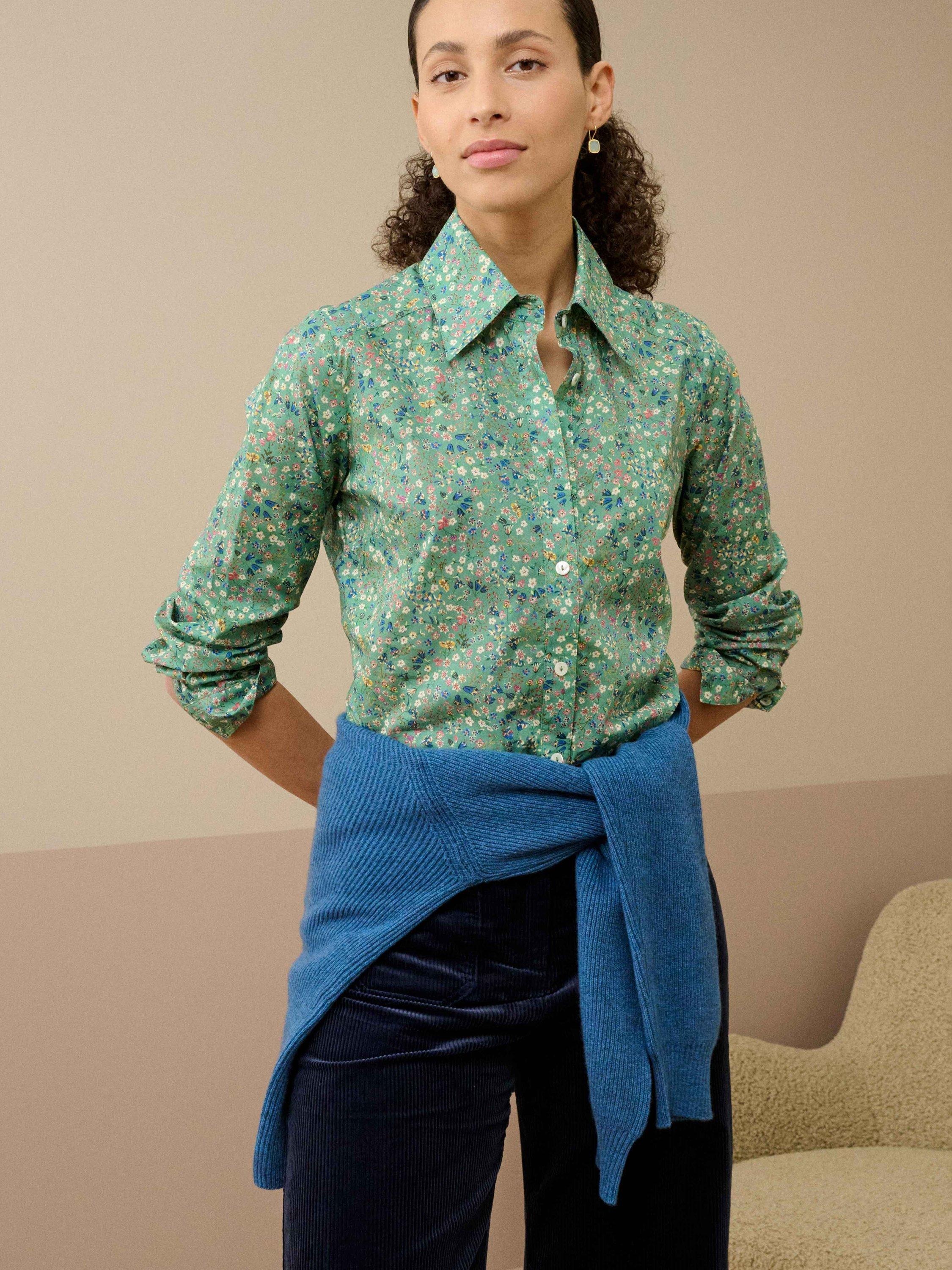 Product image 2 of 4, which shows Brora Liberty Print Botanical Shirt, Jade, 6