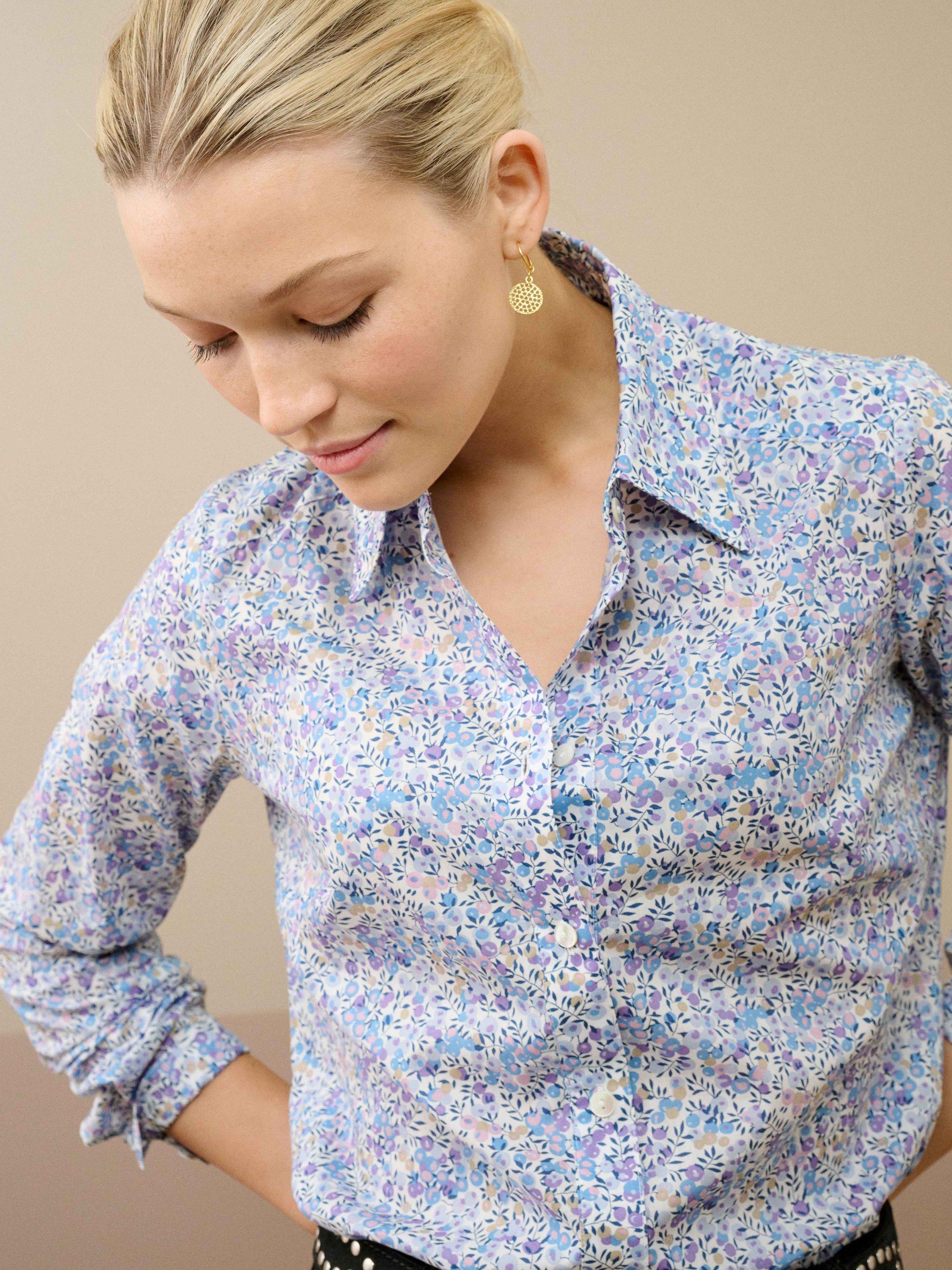 Product image 3 of 4, which shows Brora Botanical Liberty Print Shirt, Sky, 10