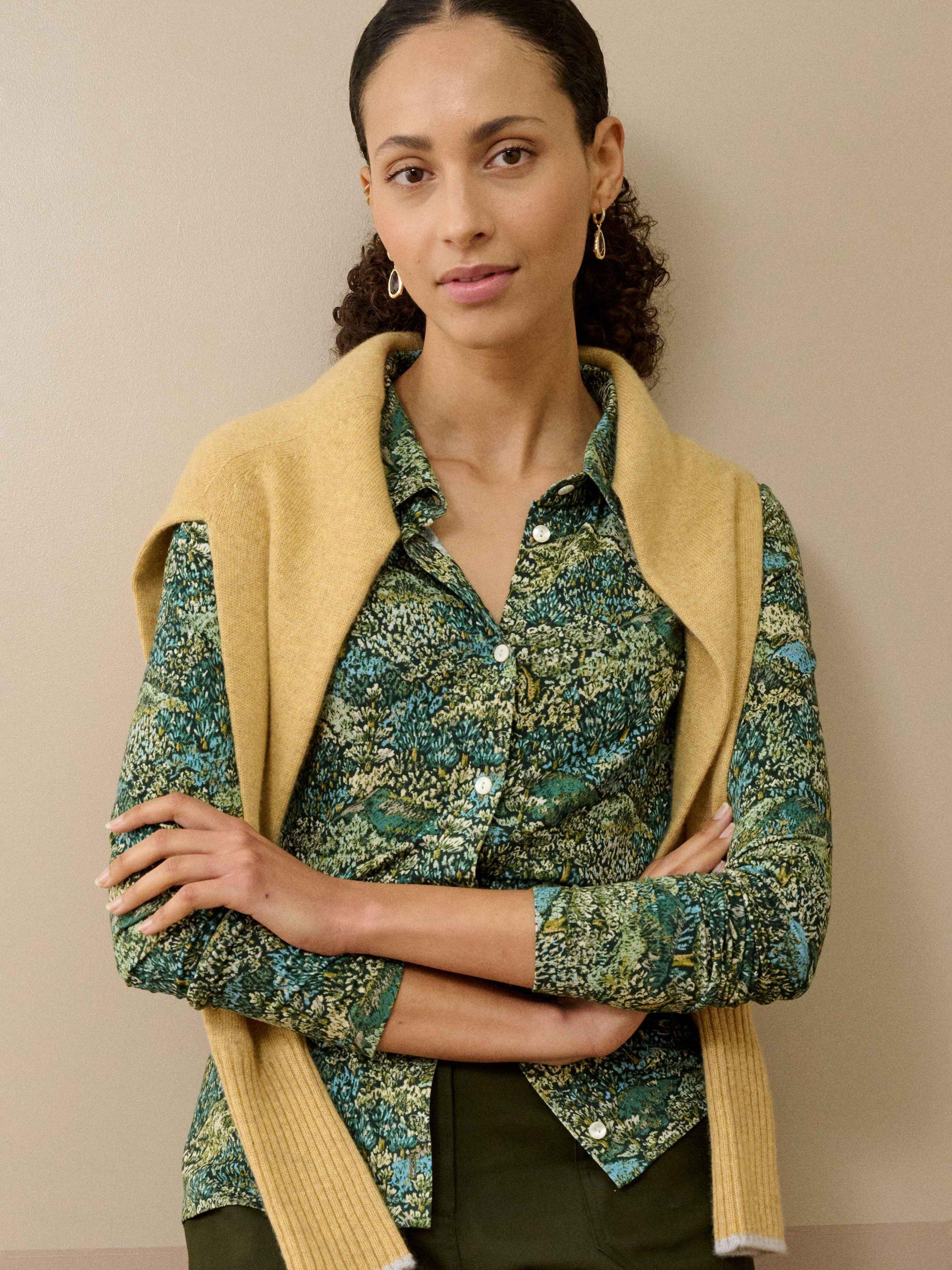 Product image 2 of 4, which shows Brora Liberty Print Jersey Shirt, Thyme, 8