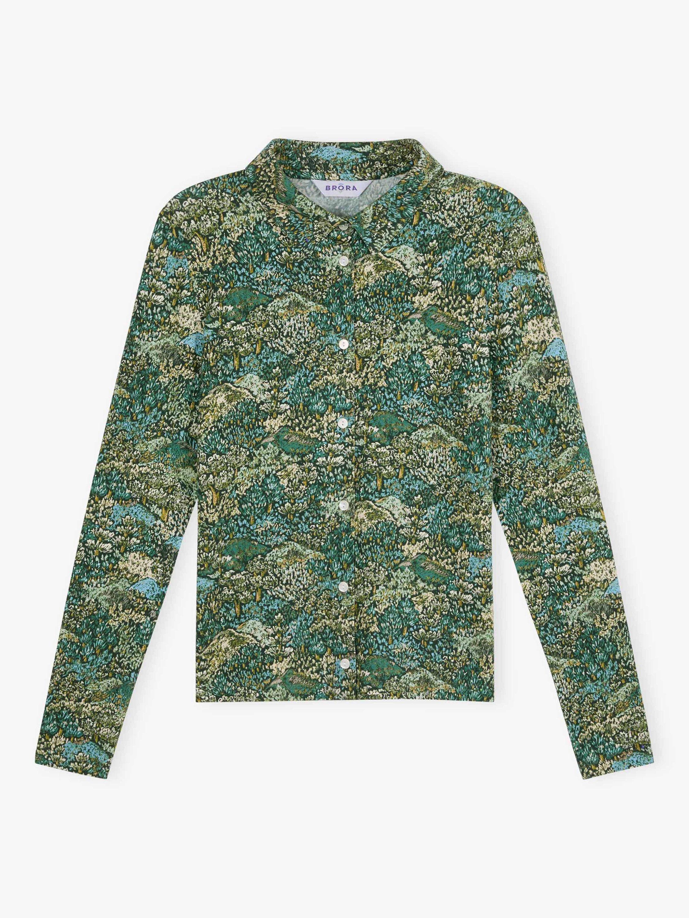 Product image 4 of 4, which shows Brora Liberty Print Jersey Shirt, Thyme, 8