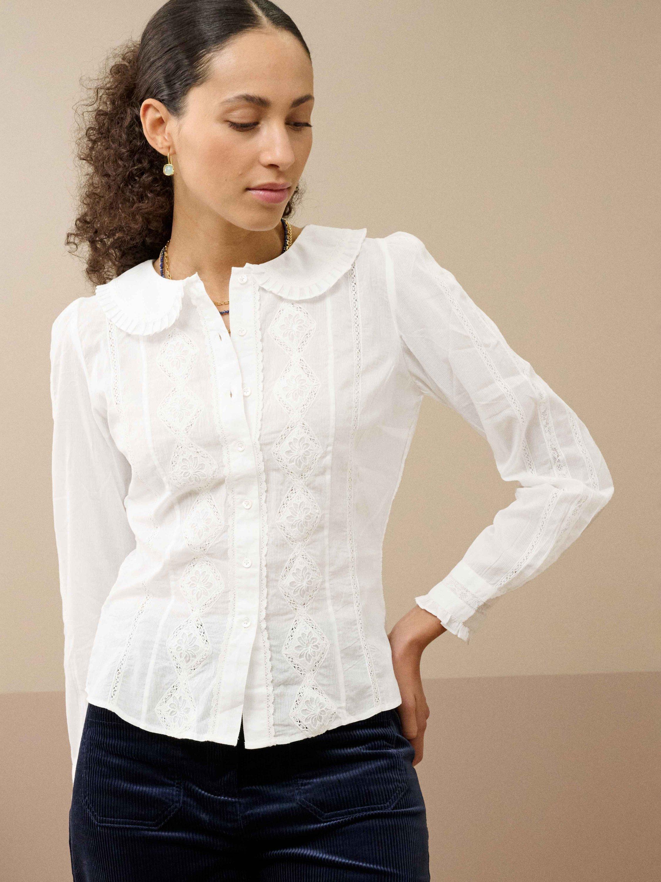 Brora Frill Collar Long Sleeve Shirt, White