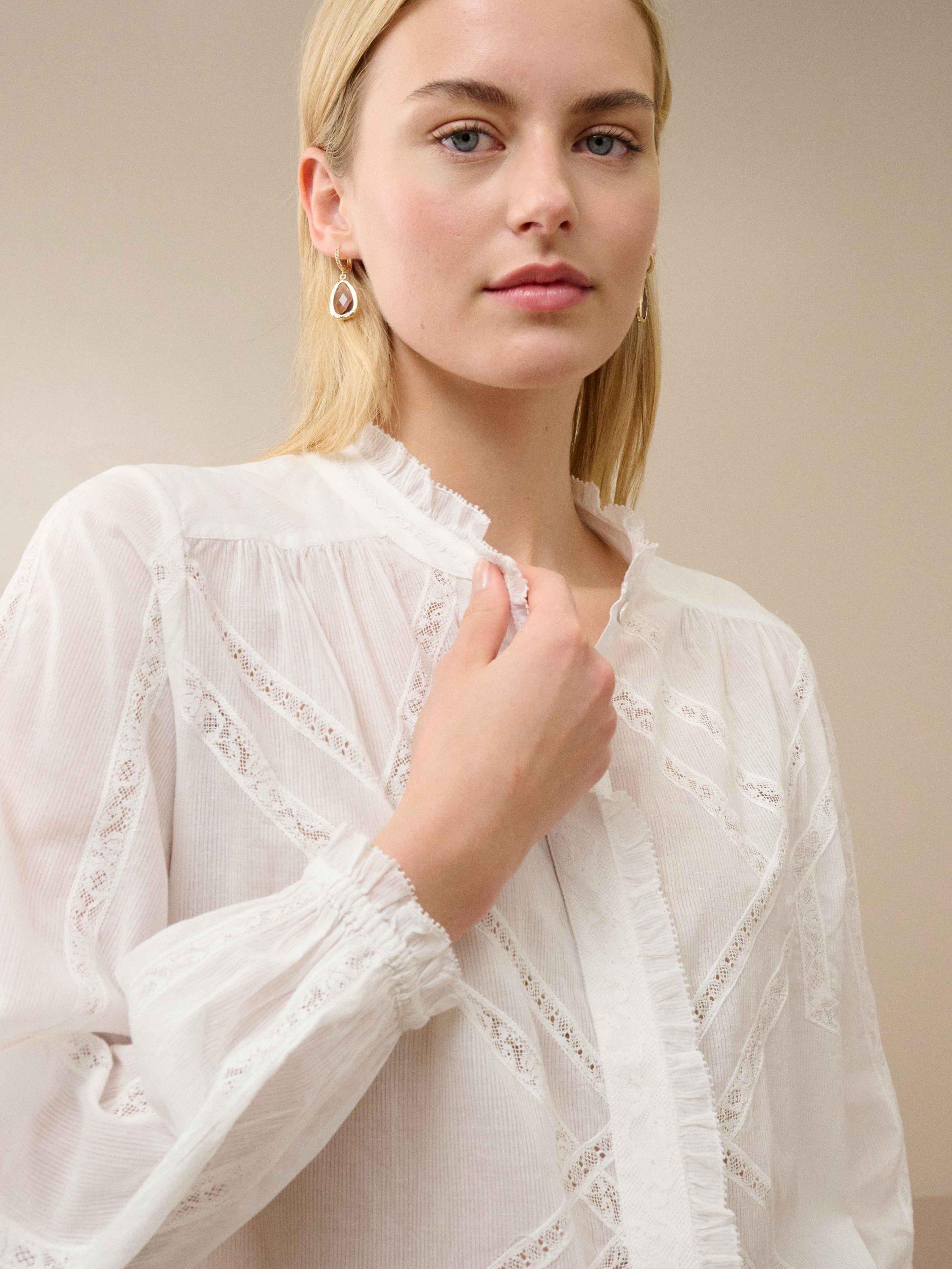 Product image 3 of 5, which shows Brora Lace Trim Frill Top, White, 6