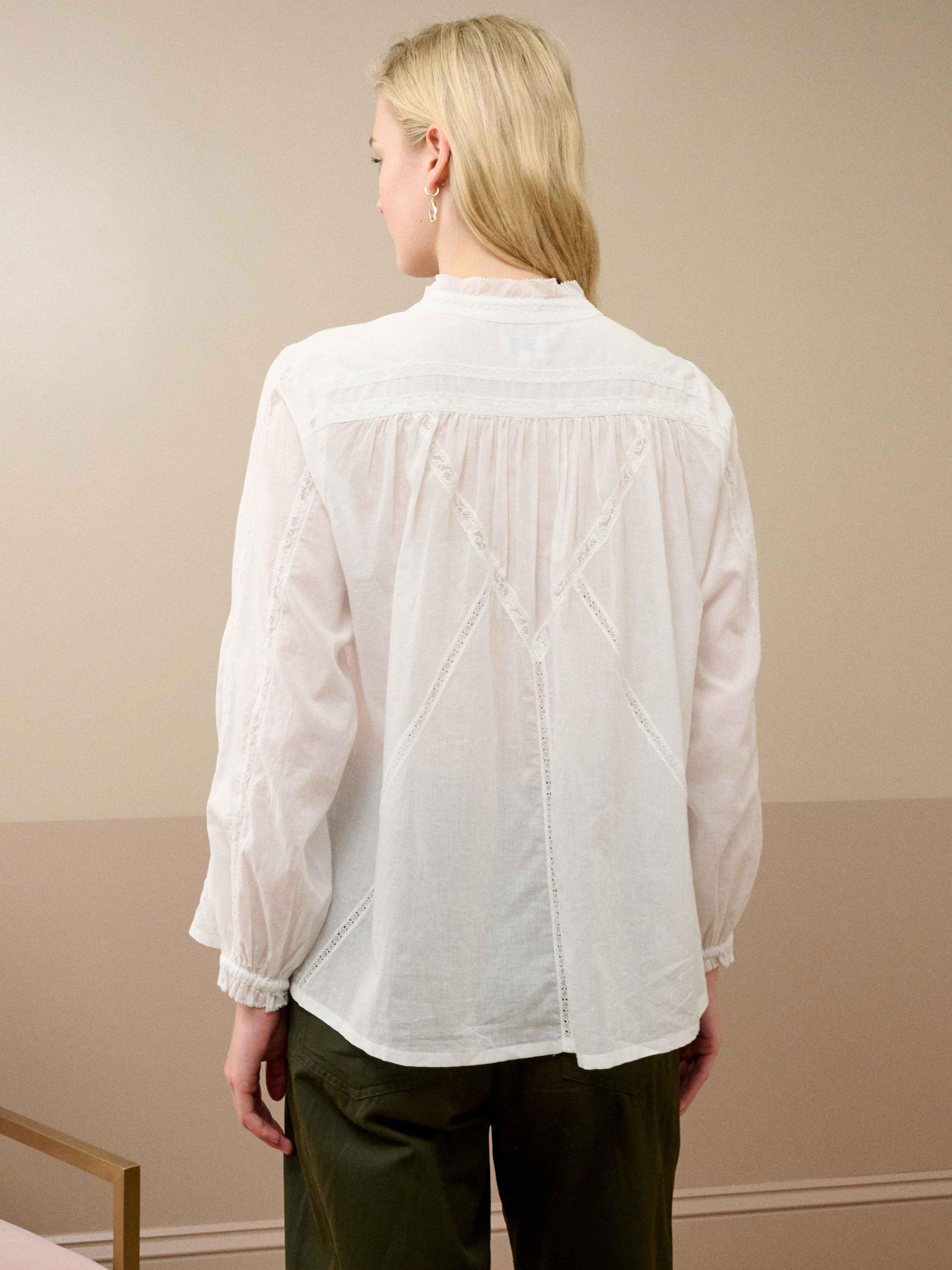 Product image 4 of 5, which shows Brora Lace Trim Frill Top, White, 6