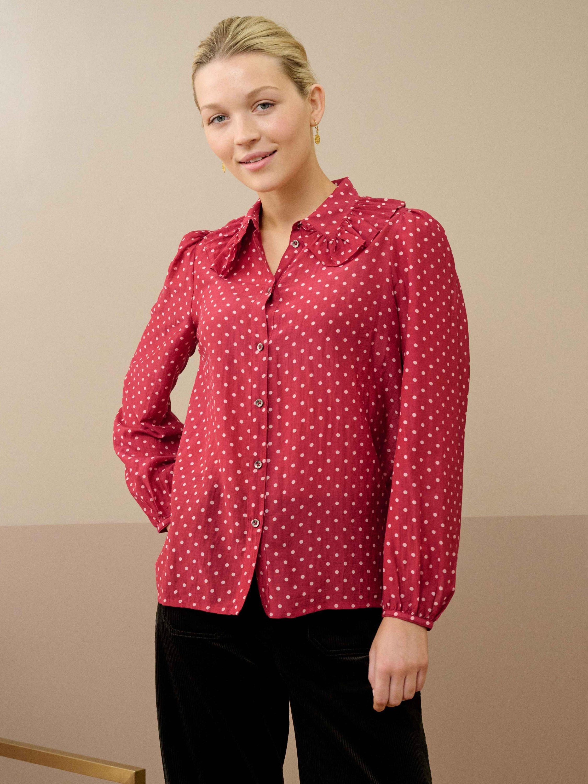 Product image 1 of 5, which shows Brora Silk Long Sleeve Collar Blouse, Rosehip, 6