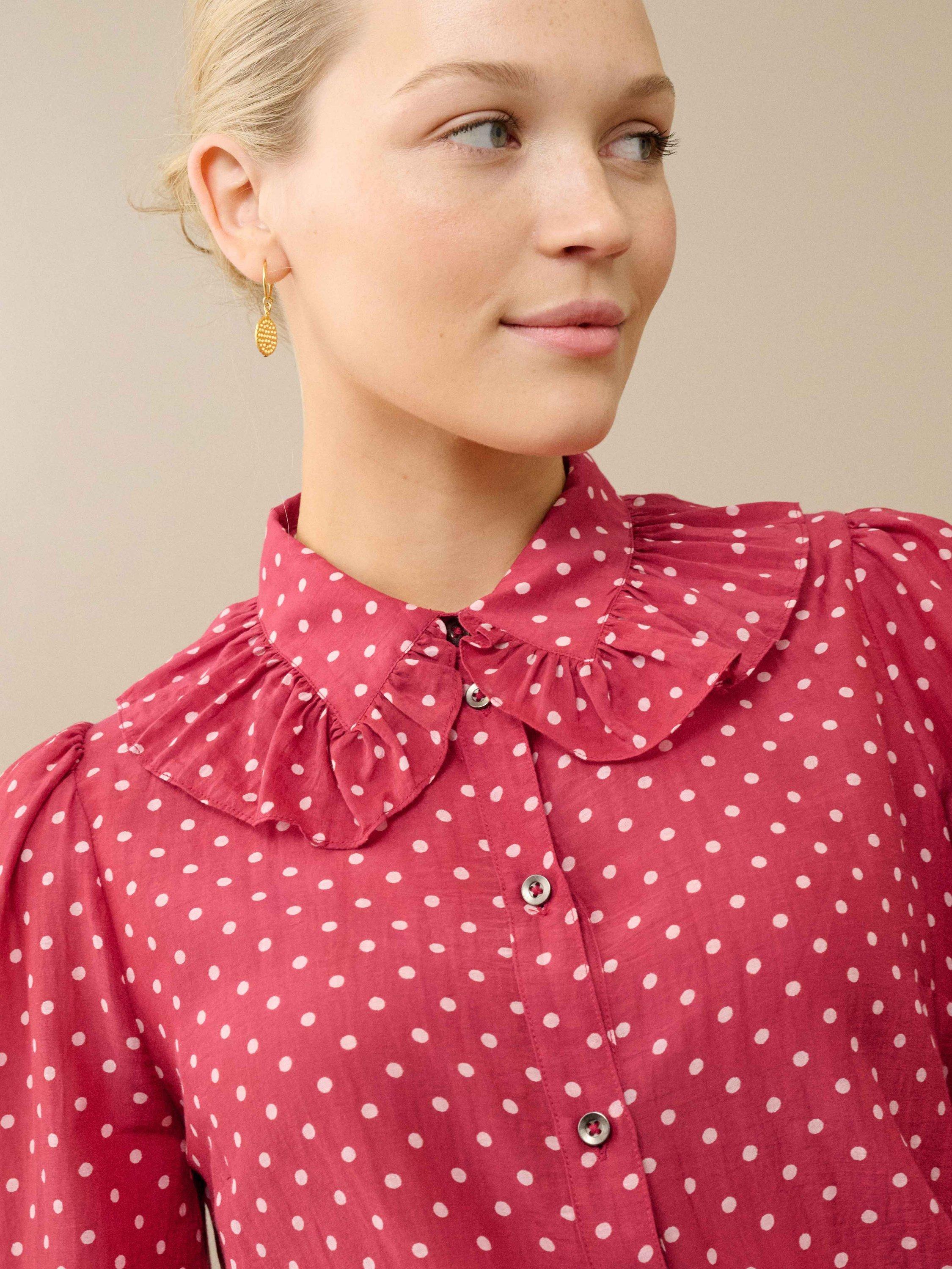 Product image 3 of 5, which shows Brora Silk Long Sleeve Collar Blouse, Rosehip, 6