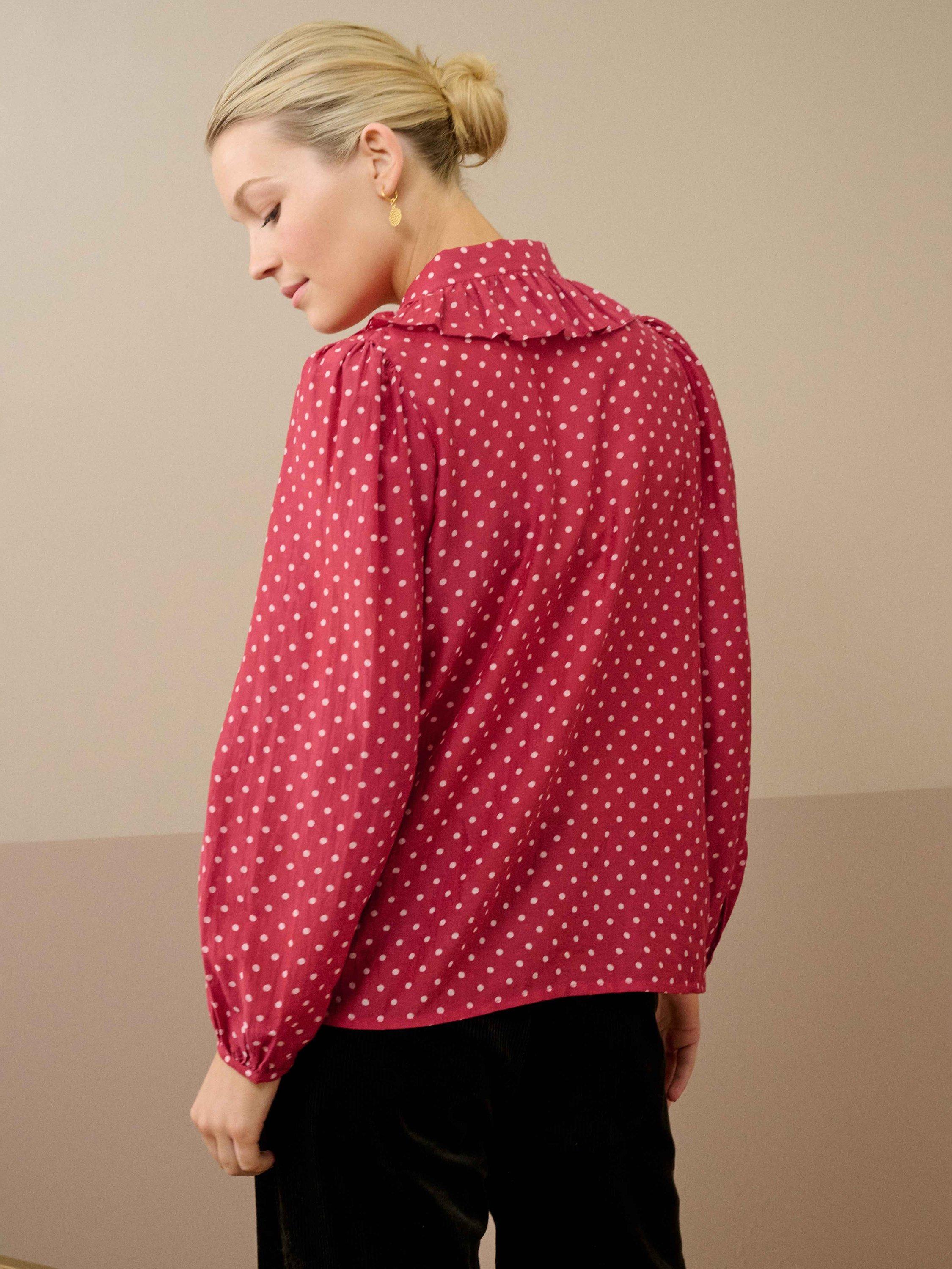 Product image 4 of 5, which shows Brora Silk Long Sleeve Collar Blouse, Rosehip, 6