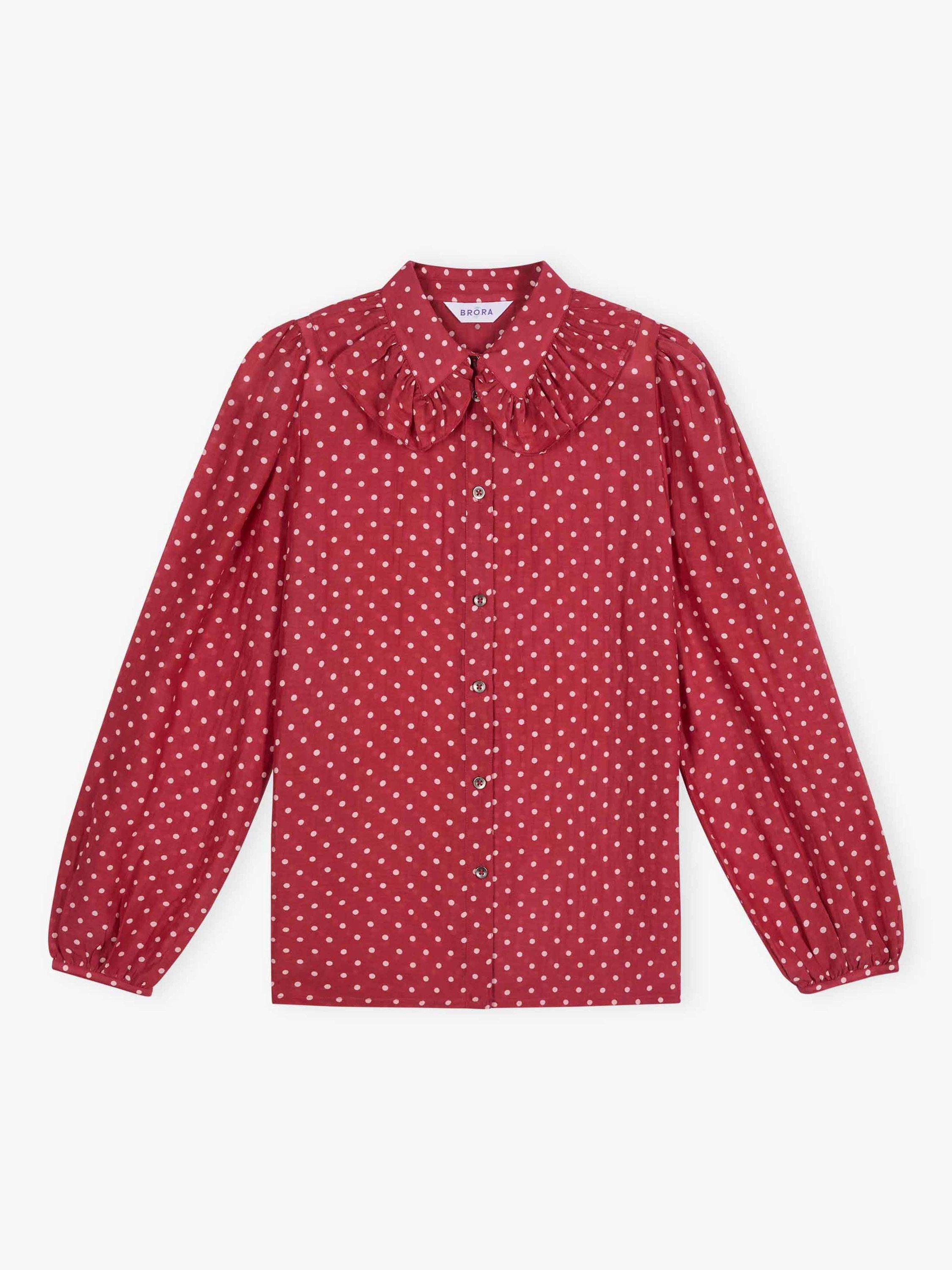 Product image 5 of 5, which shows Brora Silk Long Sleeve Collar Blouse, Rosehip, 6