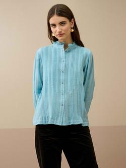 Brora Pintuck Embroidered Top, Aqua