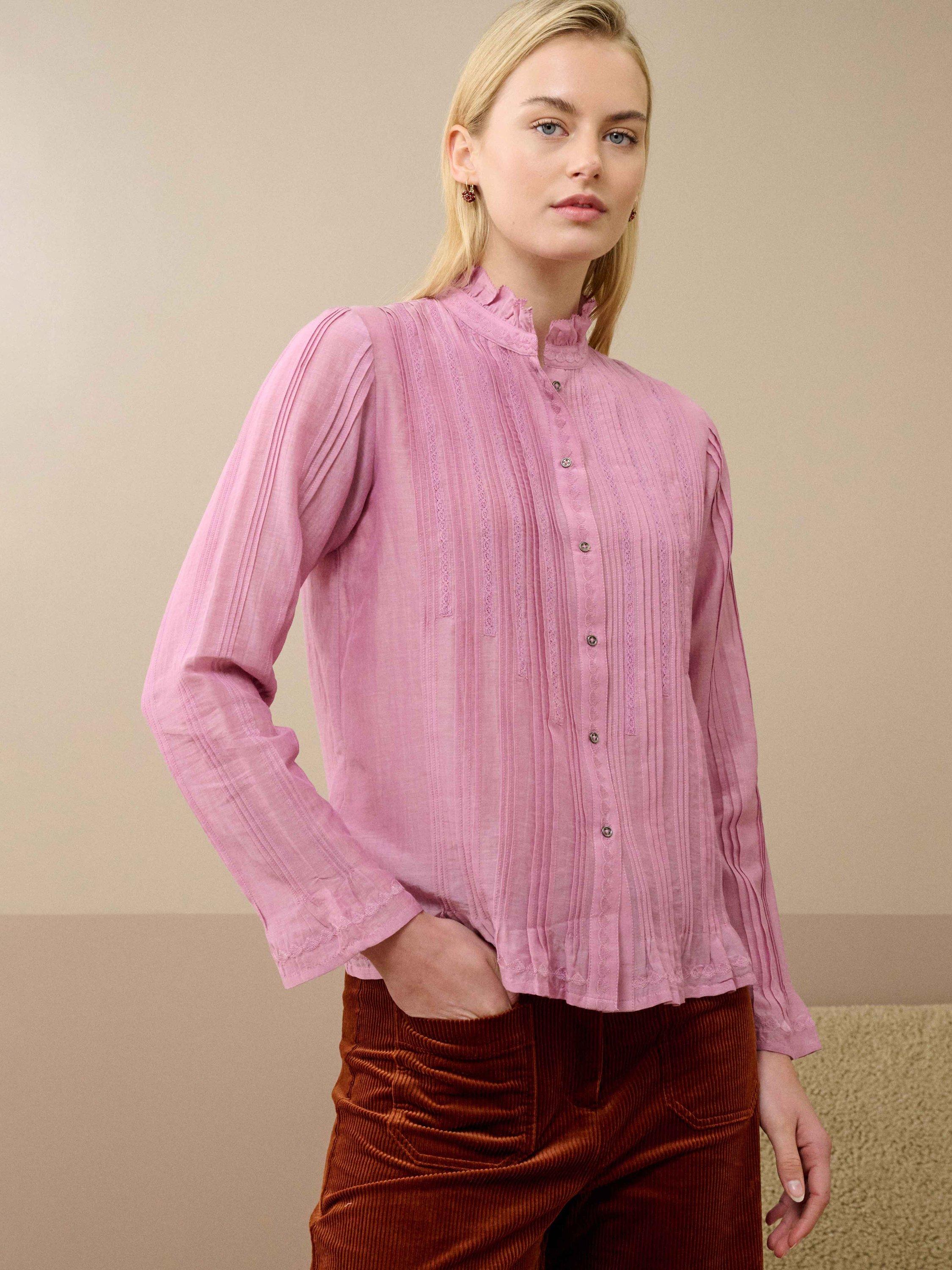 Product image 1 of 4, which shows Brora Pintuck Embroidered Top, Orchid, 6