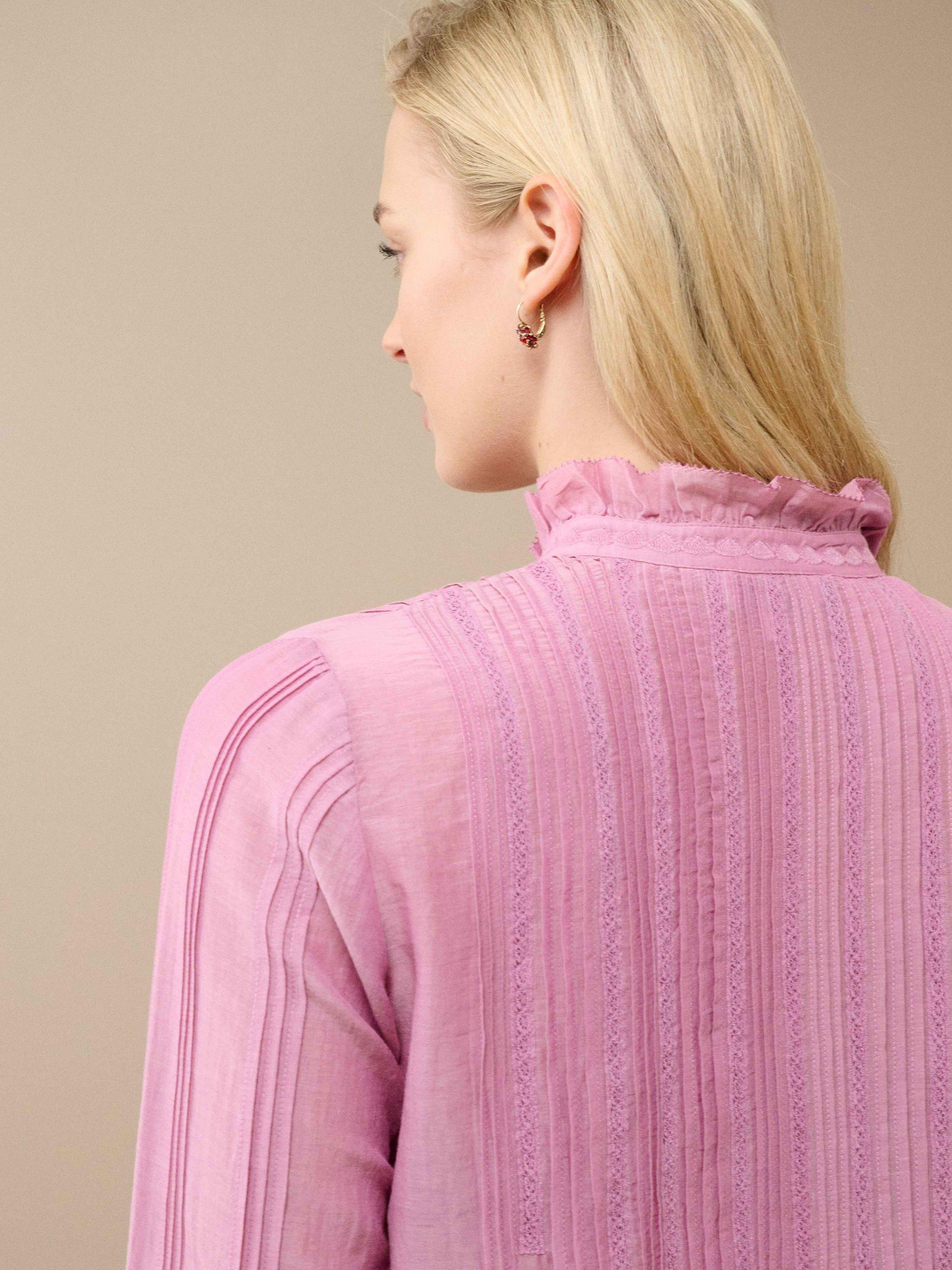 Product image 3 of 4, which shows Brora Pintuck Embroidered Top, Orchid, 6