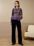 Brora Patchwork Print Pure Silk Top, Midnight/Mulberry