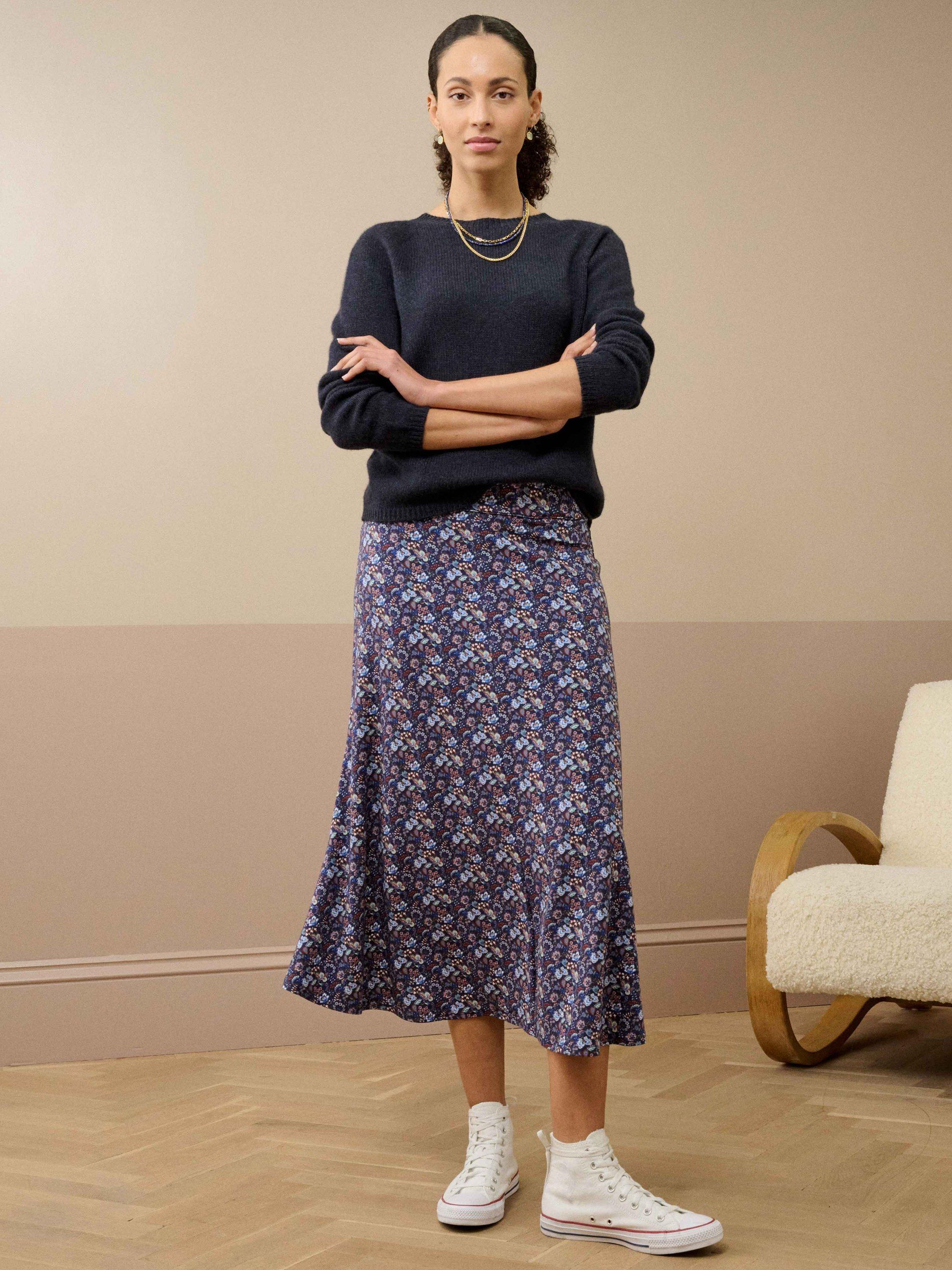 Brora Liberty Print Jersey Skirt, Nav