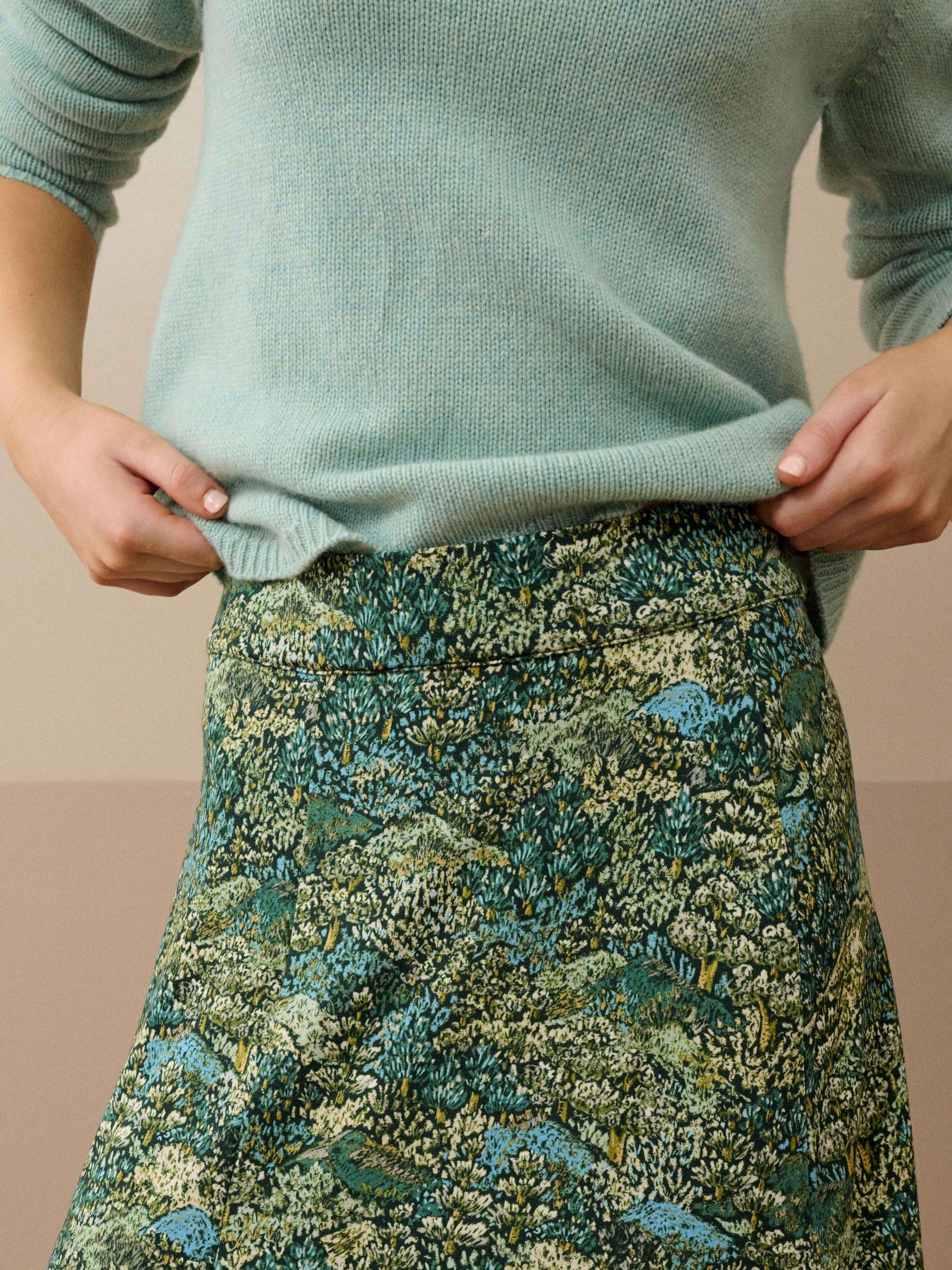 Product image 2 of 3, which shows Brora Liberty Print Jersey Skirt, Thyme, 6