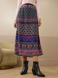 Brora Patchwork Print Pure Silk Skirt, Midnight/Mulberry