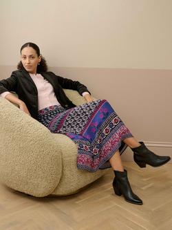 Brora Patchwork Print Pure Silk Skirt, Midnight/Mulberry - view 2, Midnight/Mulberry