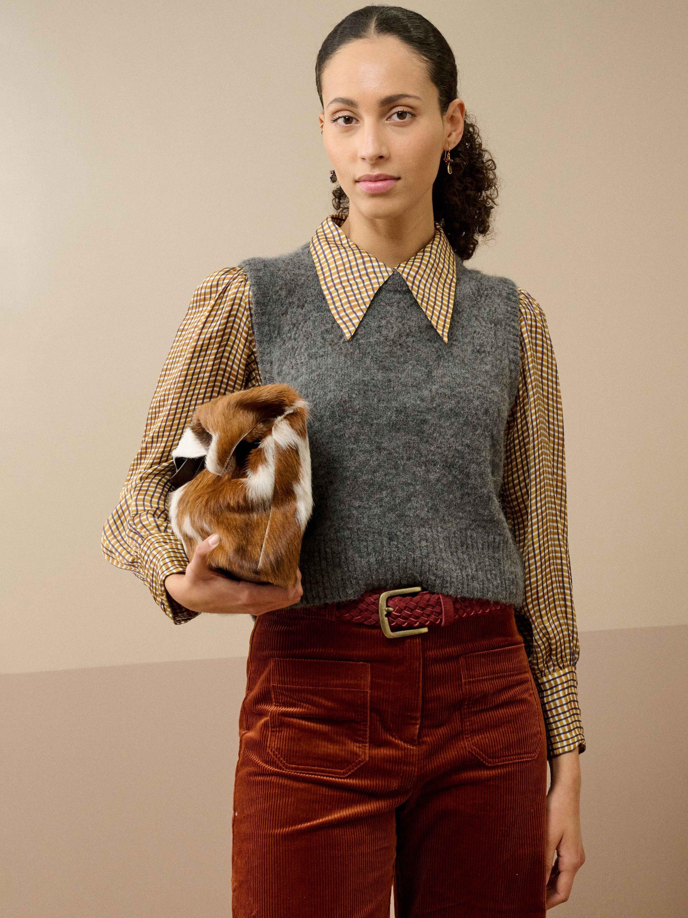 Product image 1 of 4, which shows Brora Crop Textured Alpaca Blend Tank, Smoke, 8