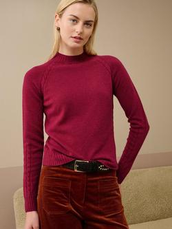 Brora Cable Knit Detail Pure Cashmere Jumper, Mulberry