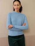 Brora Cable Knit Detail Pure Cashmere Jumper, Wedgewood
