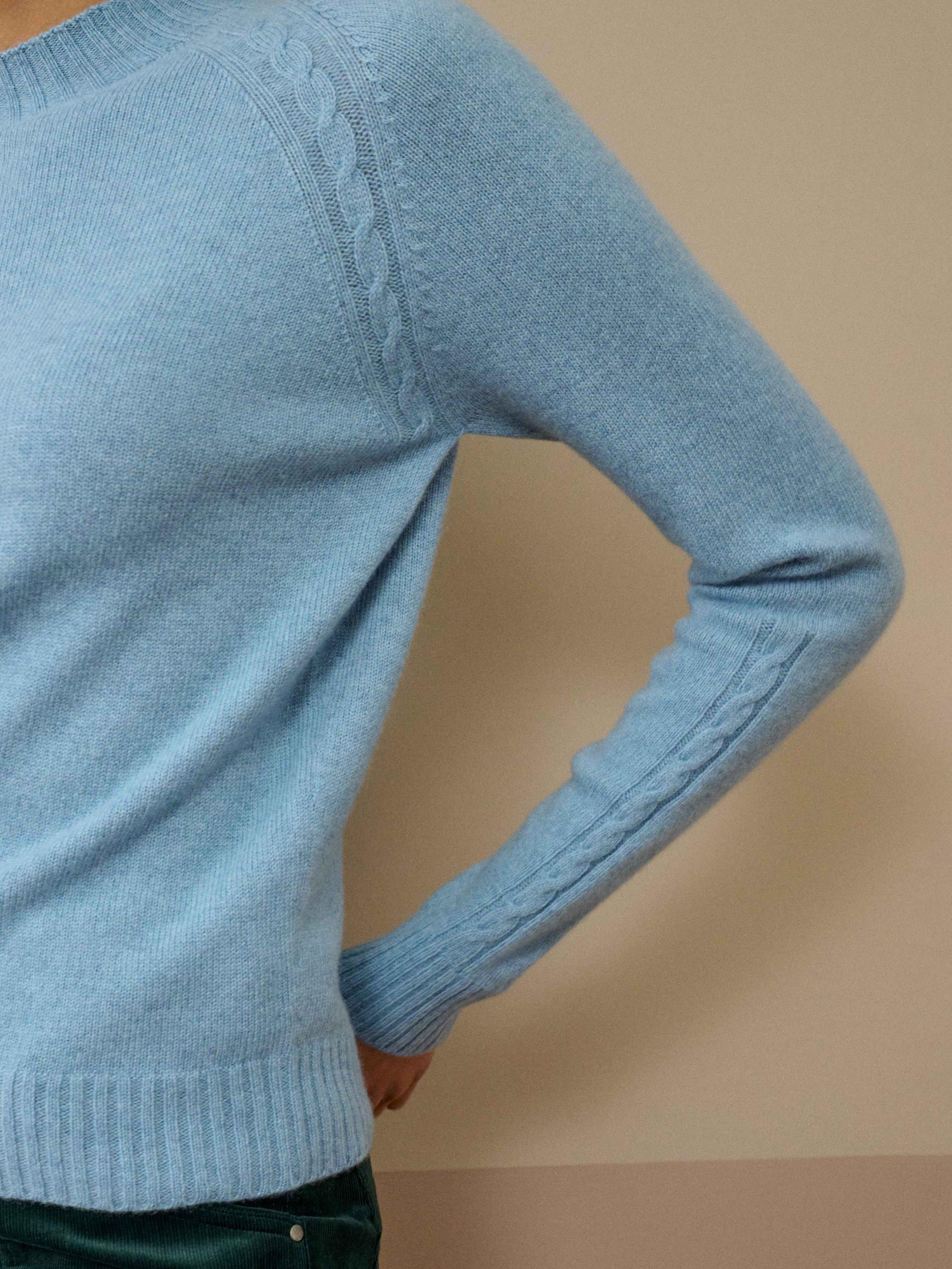 Product image 3 of 4, which shows Brora Cable Knit Detail Pure Cashmere Jumper, Wedgewood, 8