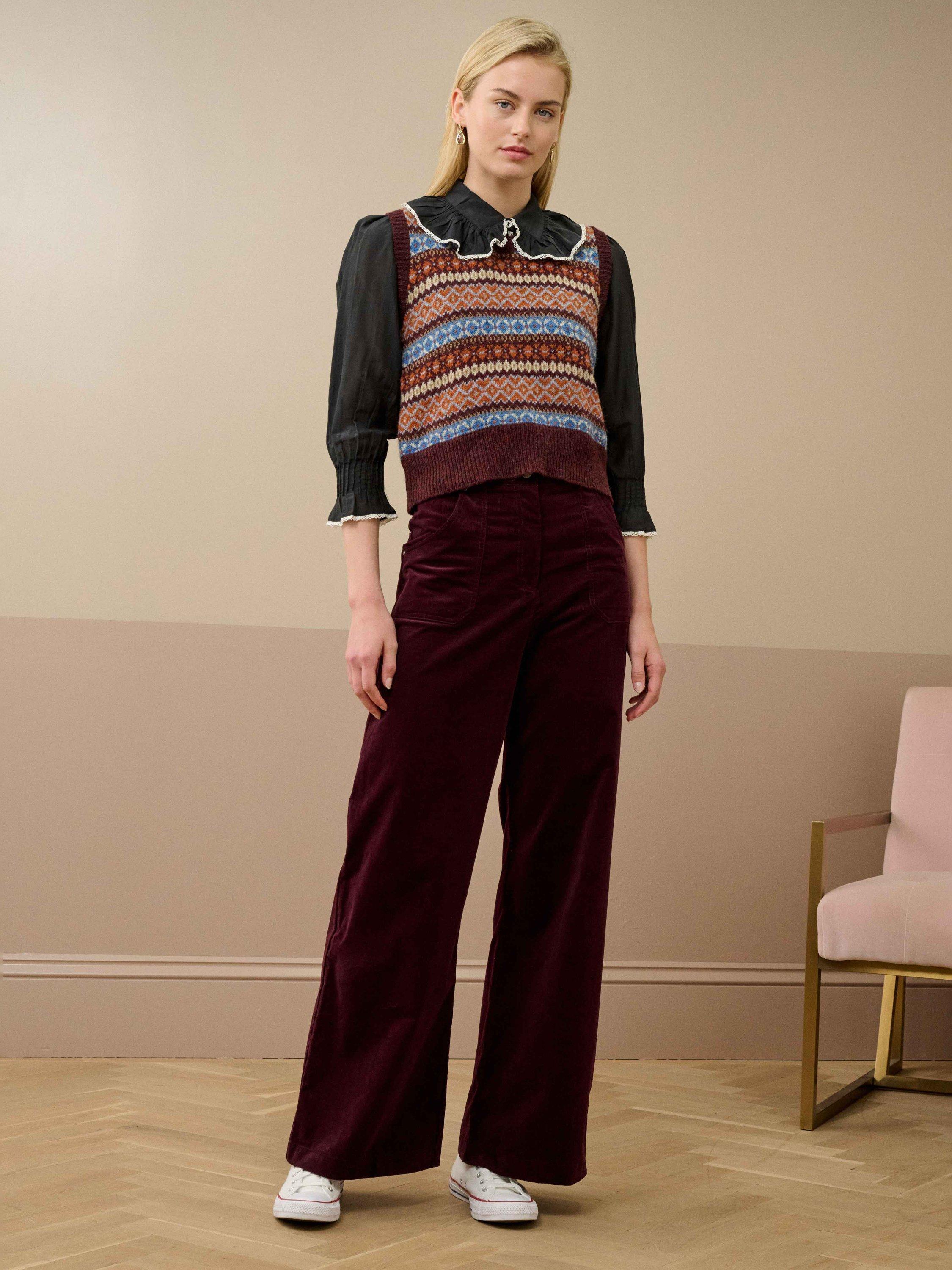Product image 2 of 5, which shows Brora Fair Isle Pure Wool Tank Top, Bordeaux, 8