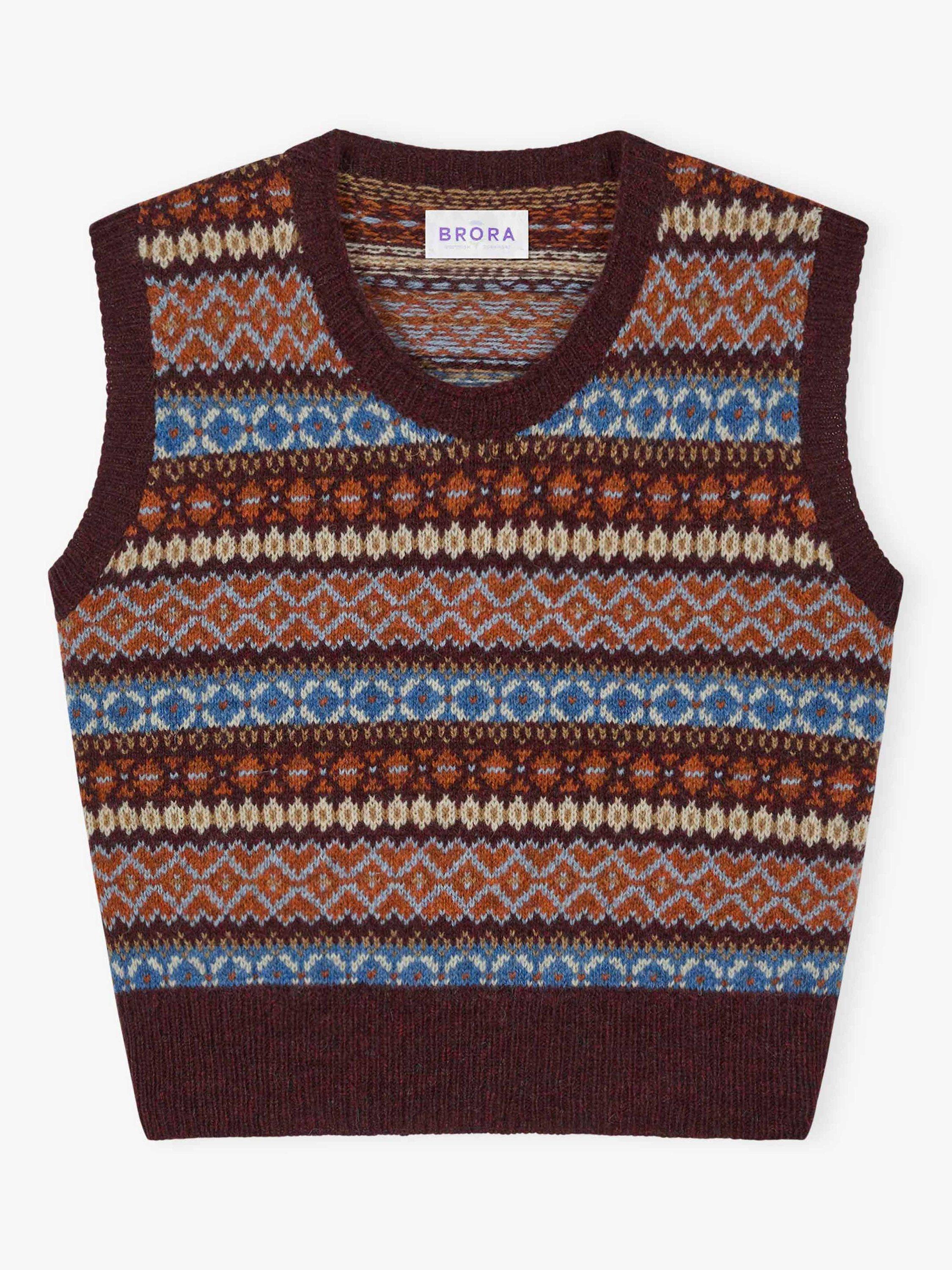 Product image 5 of 5, which shows Brora Fair Isle Pure Wool Tank Top, Bordeaux, 8