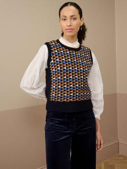 Brora Folk Fair Isle Pure Merino Wool Tank Top, Navy, Navy