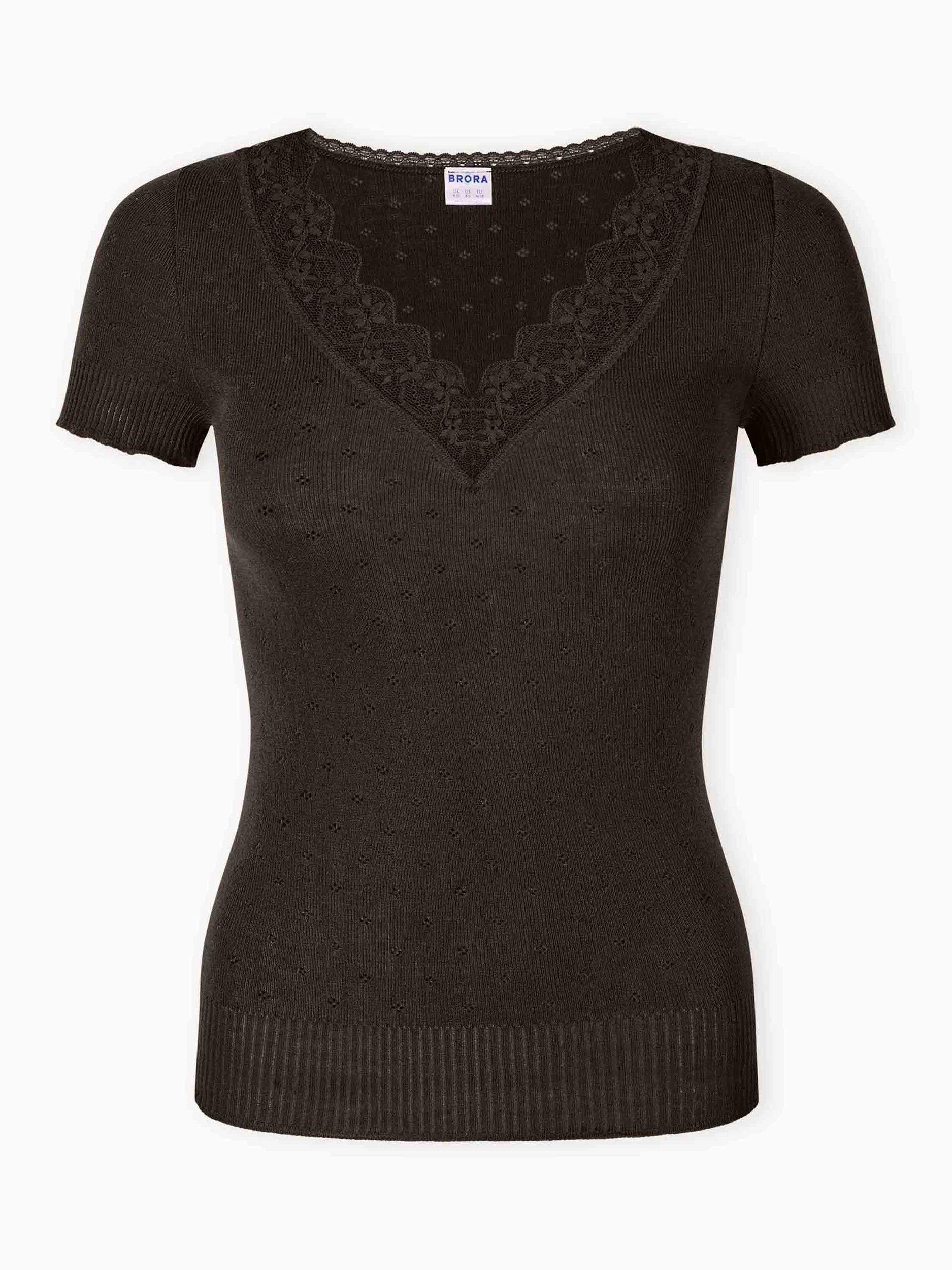 Product image 4 of 4, which shows Brora Lace Trim Cap Sleeve Top, Bitter Chocolate, 8-10