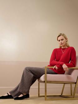 Brora Houndstooth Pure Wool Barrel Leg Trousers, Midnight/Ruby - view 2, Midnight/Ruby