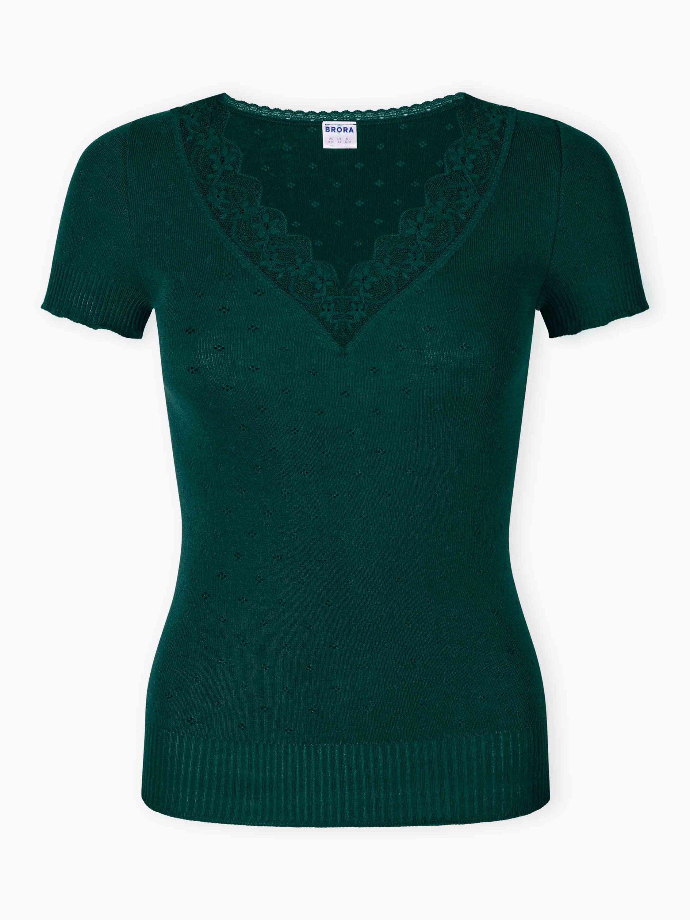 Product image 4 of 4, which shows Brora Lace Trim Cap Sleeve Top, Ivy, 8-10