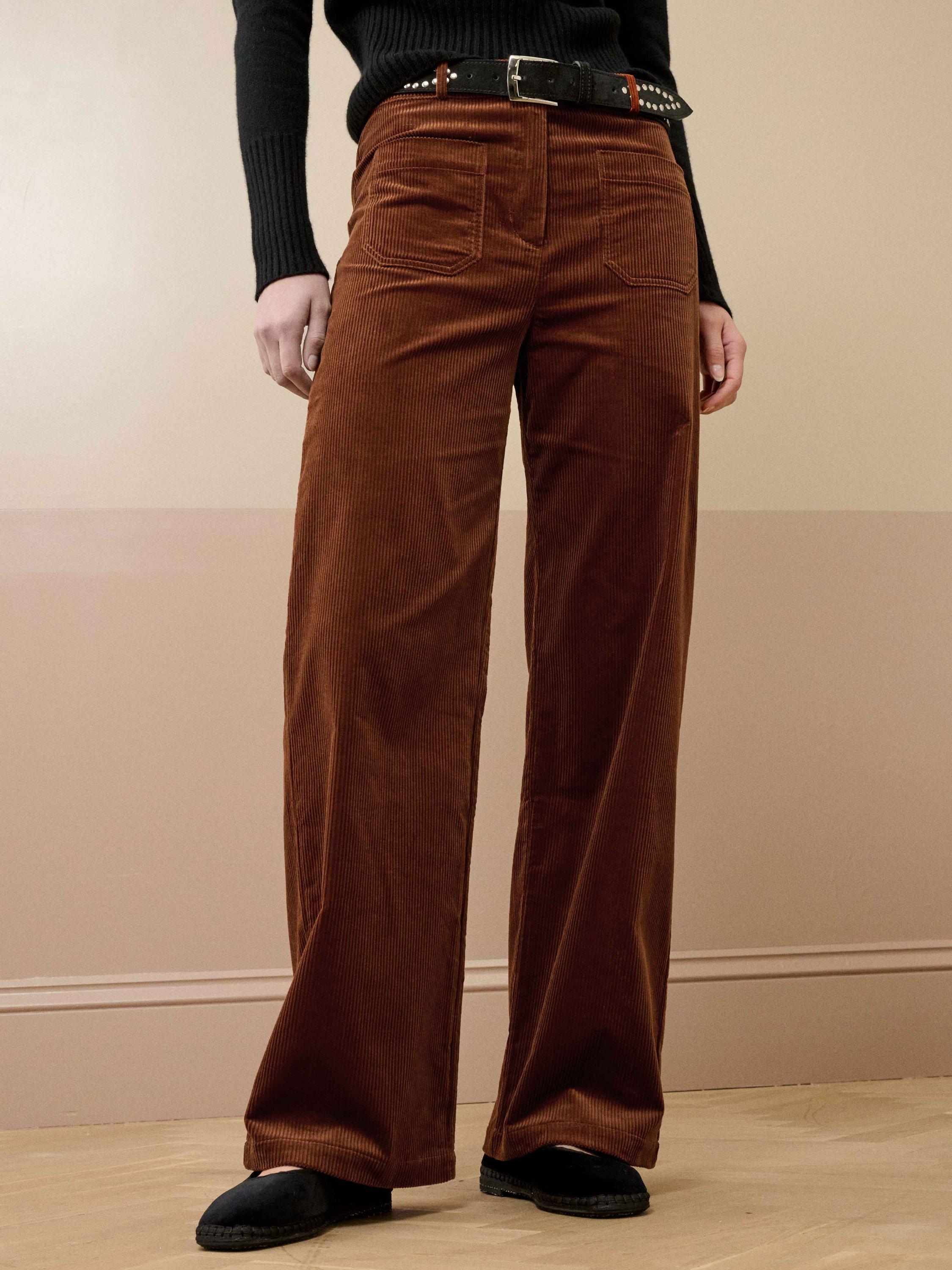 Product image 1 of 5, which shows Brora Corduroy Wide Leg Trousers, Copper, 10