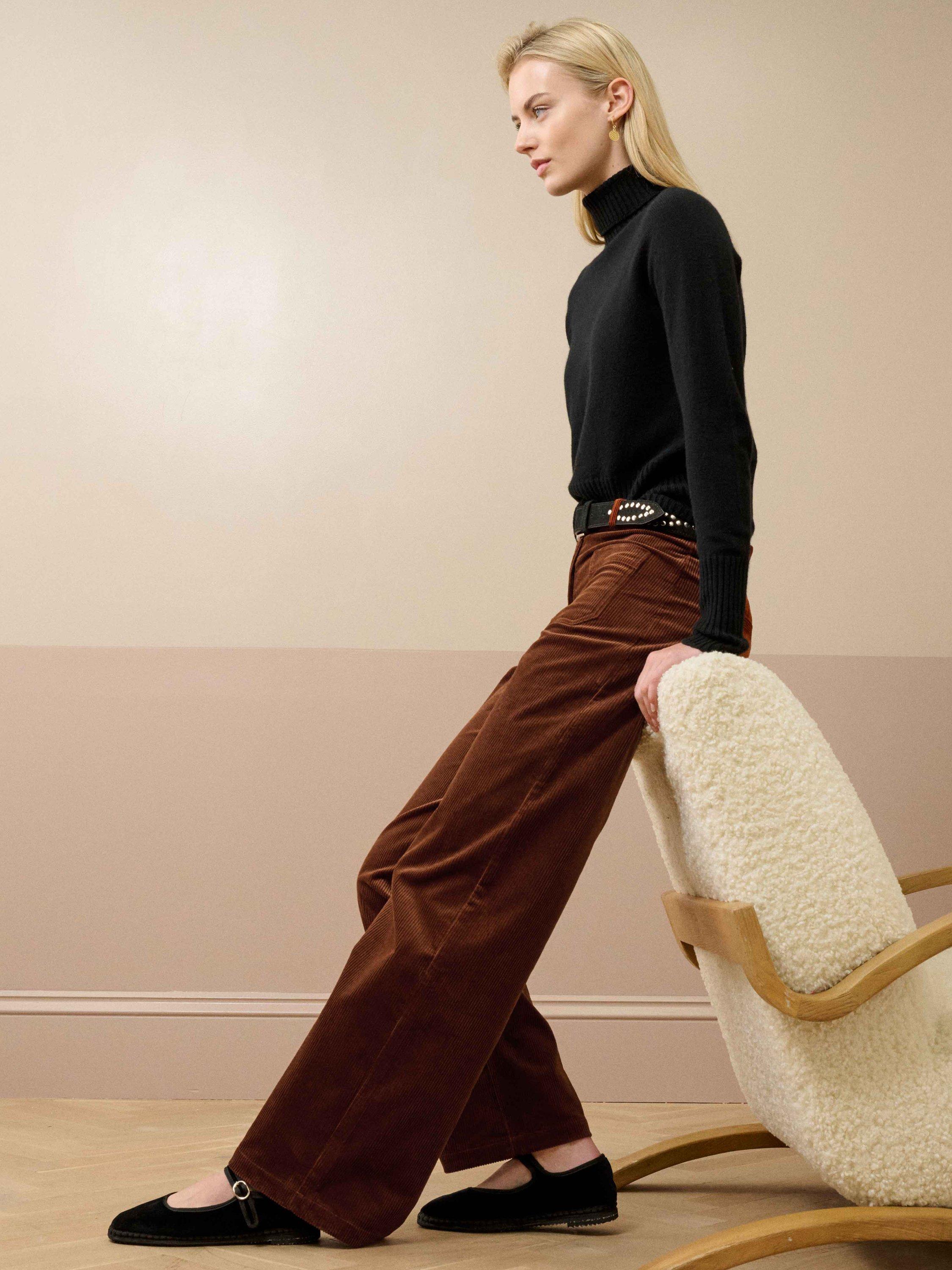 Product image 2 of 5, which shows Brora Corduroy Wide Leg Trousers, Copper, 10