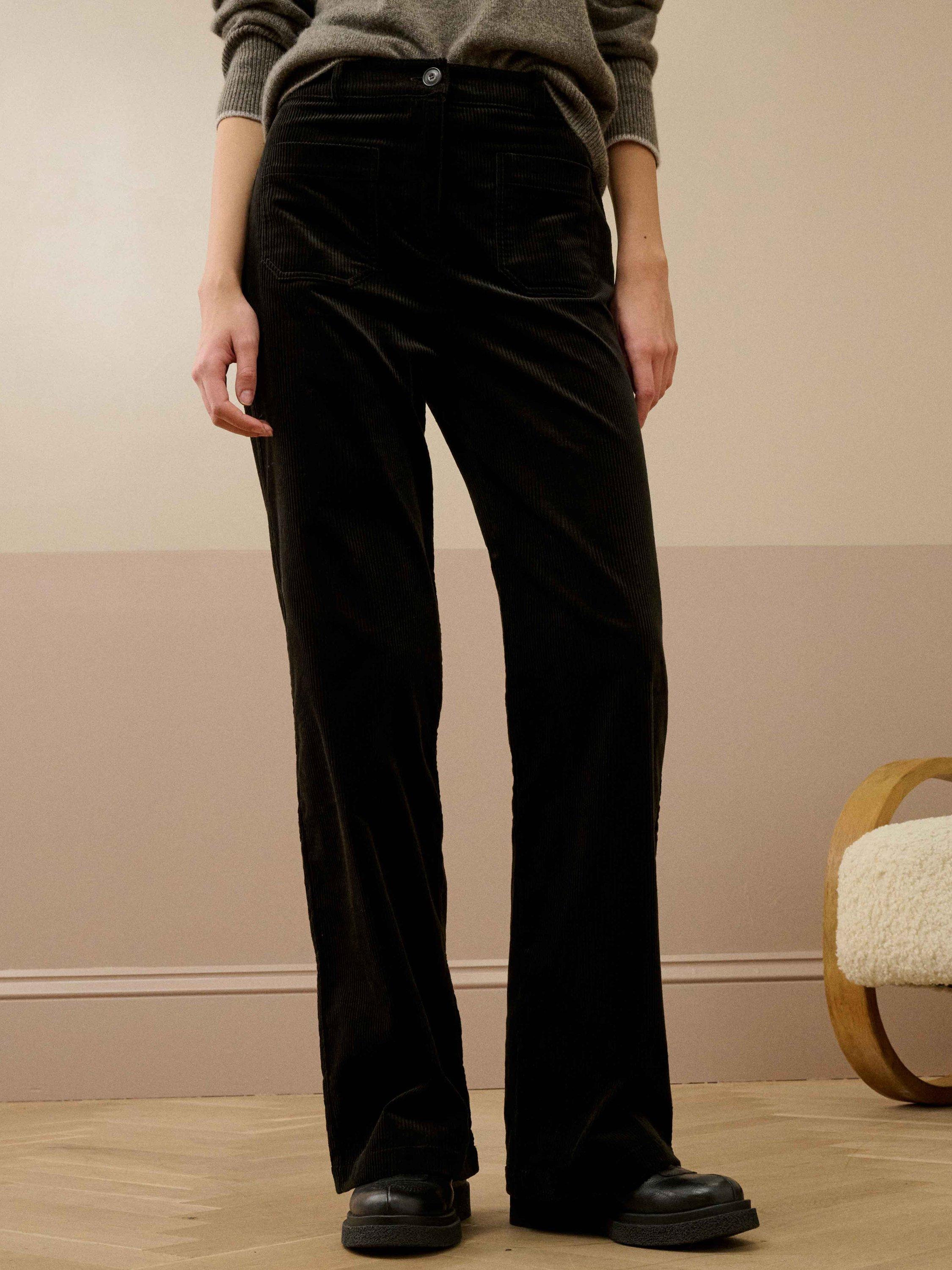 Product image 1 of 5, which shows Brora Corduroy Wide Leg Trousers, Seaweed, 8