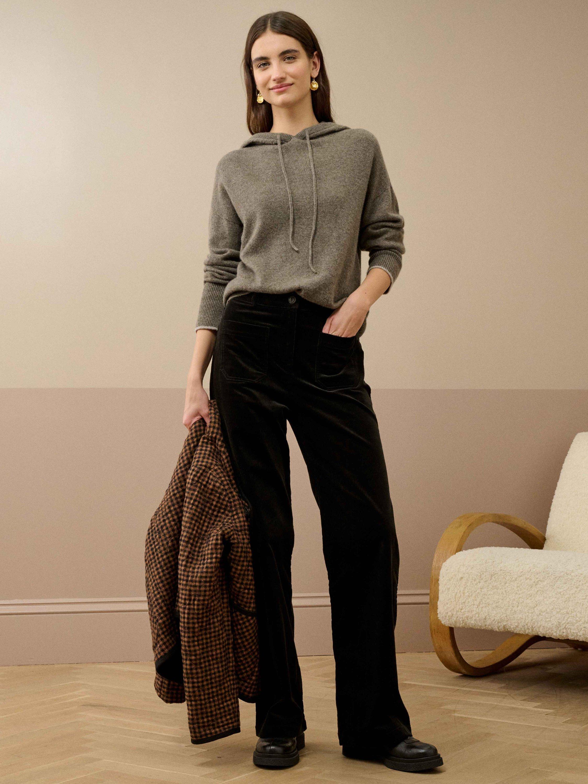 Product image 2 of 5, which shows Brora Corduroy Wide Leg Trousers, Seaweed, 8