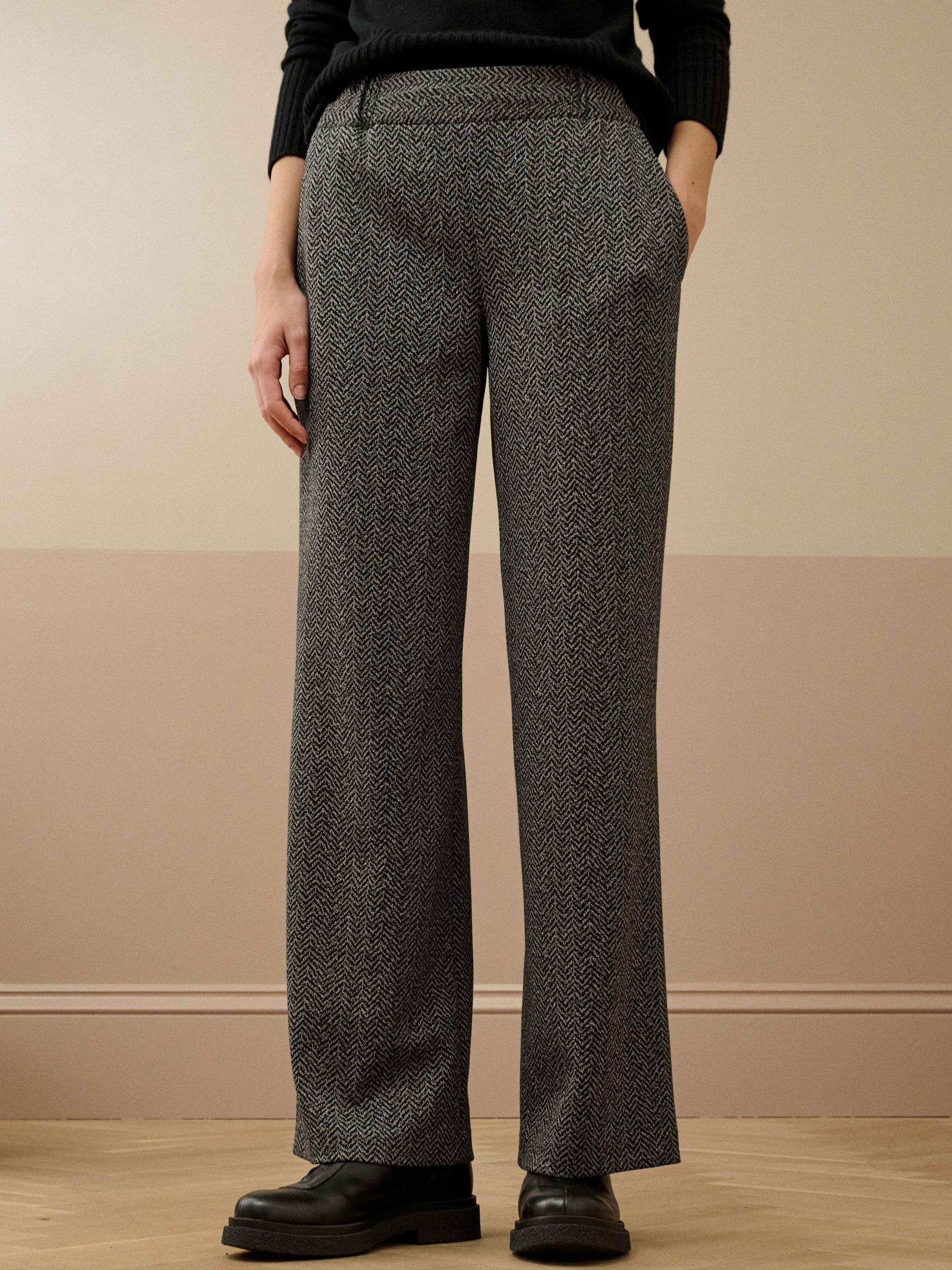 Product image 1 of 5, which shows Brora Herringbone Straight Tailored Trousers, Steel, 10