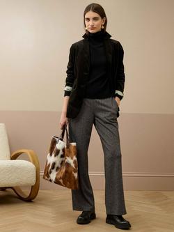 Brora Herringbone Straight Tailored Trousers - view 2, Steel