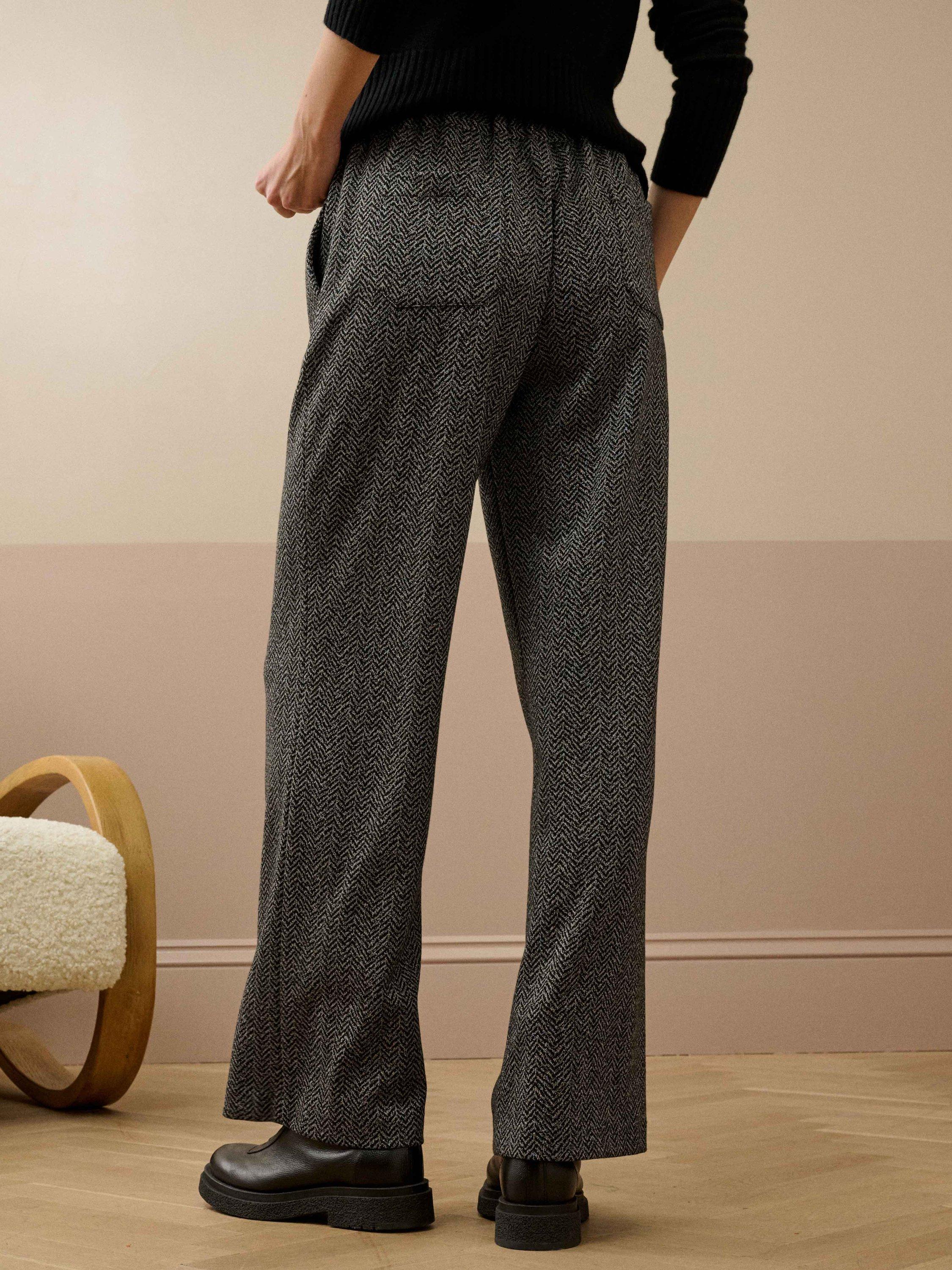 Product image 3 of 5, which shows Brora Herringbone Straight Tailored Trousers, Steel, 10
