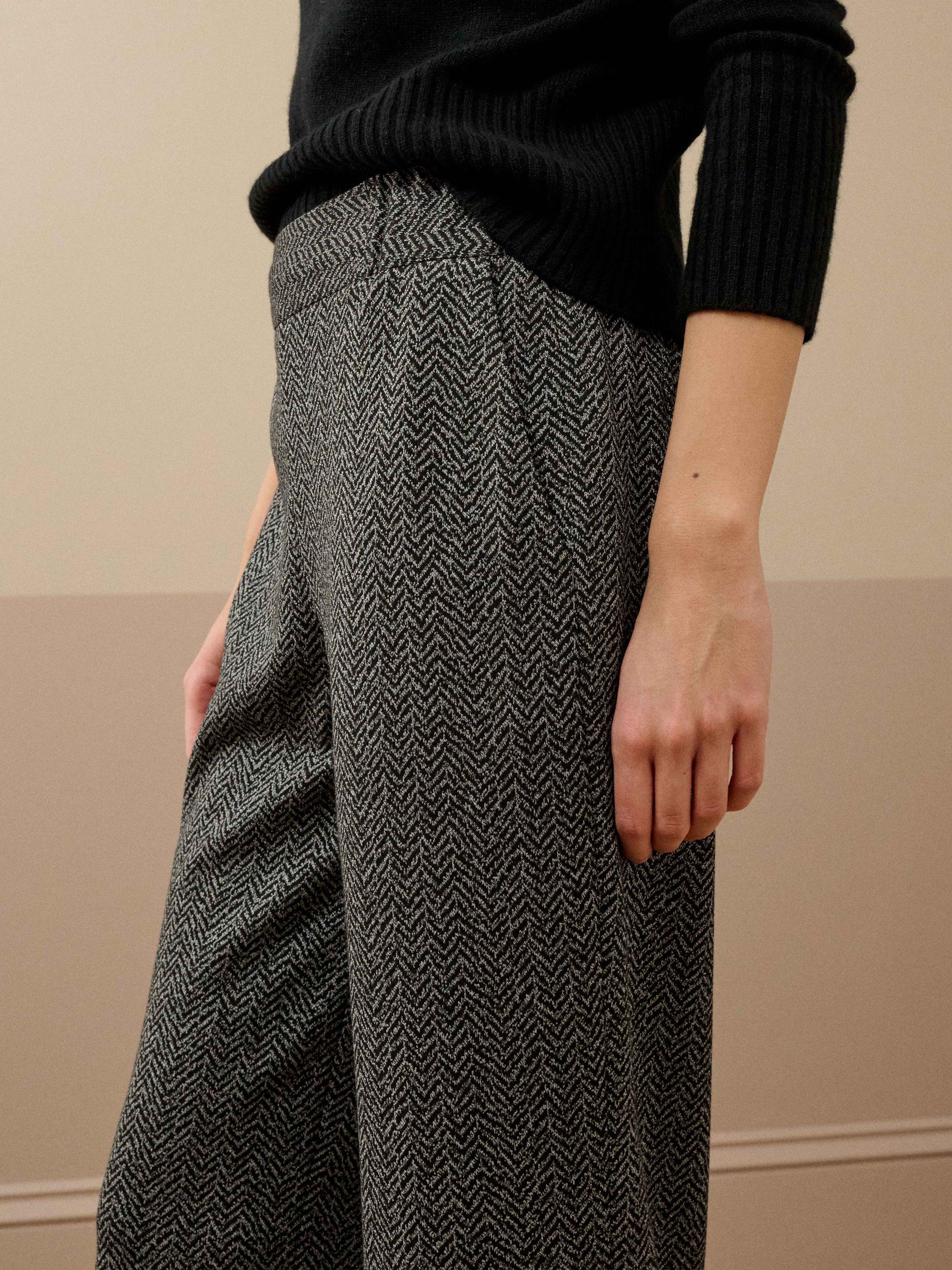 Product image 4 of 5, which shows Brora Herringbone Straight Tailored Trousers, Steel, 10