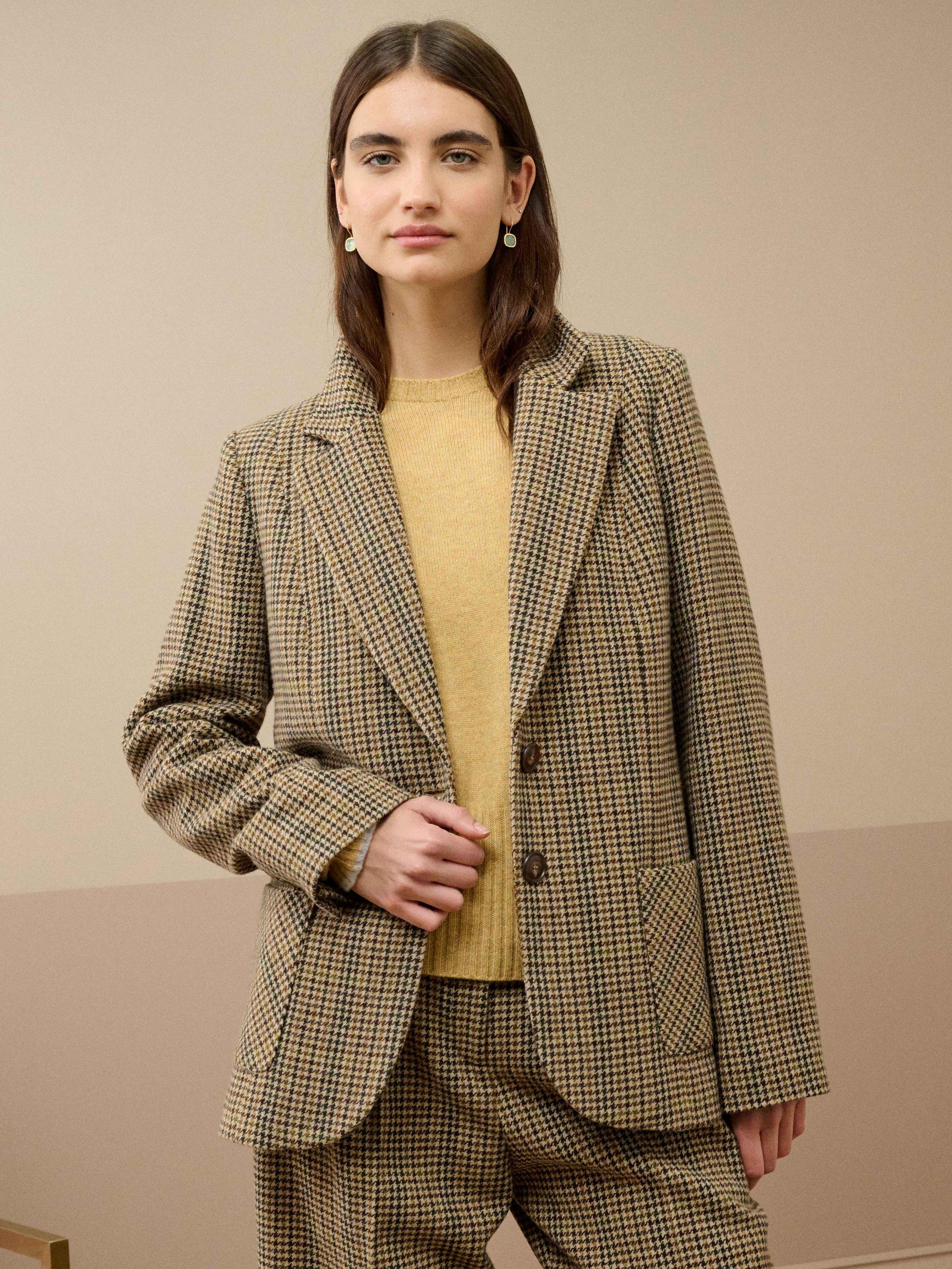 Product image 1 of 5, which shows Brora Houndstooth Pure Wool Blazer, Chocolate/Oatmeal, 10