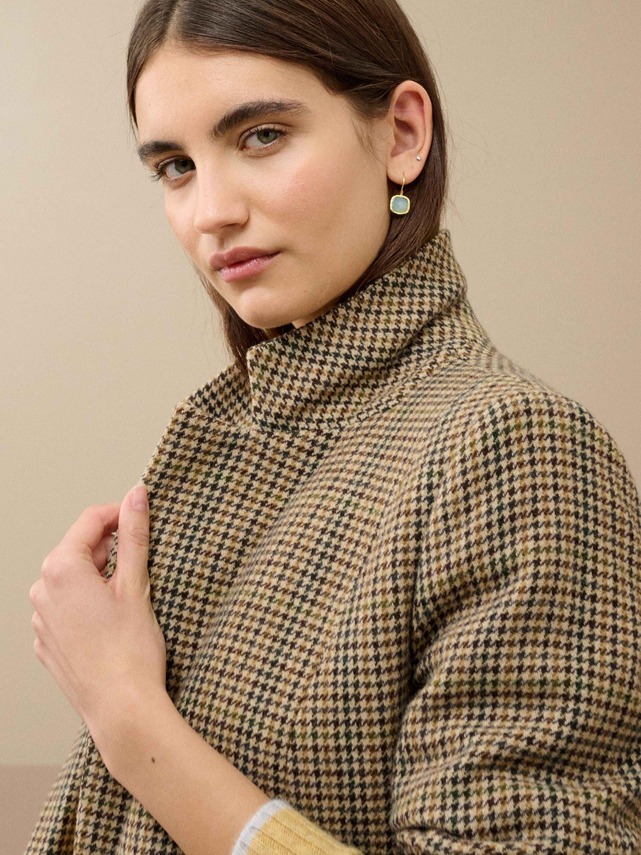 Product image 3 of 5, which shows Brora Houndstooth Pure Wool Blazer, Chocolate/Oatmeal, 10