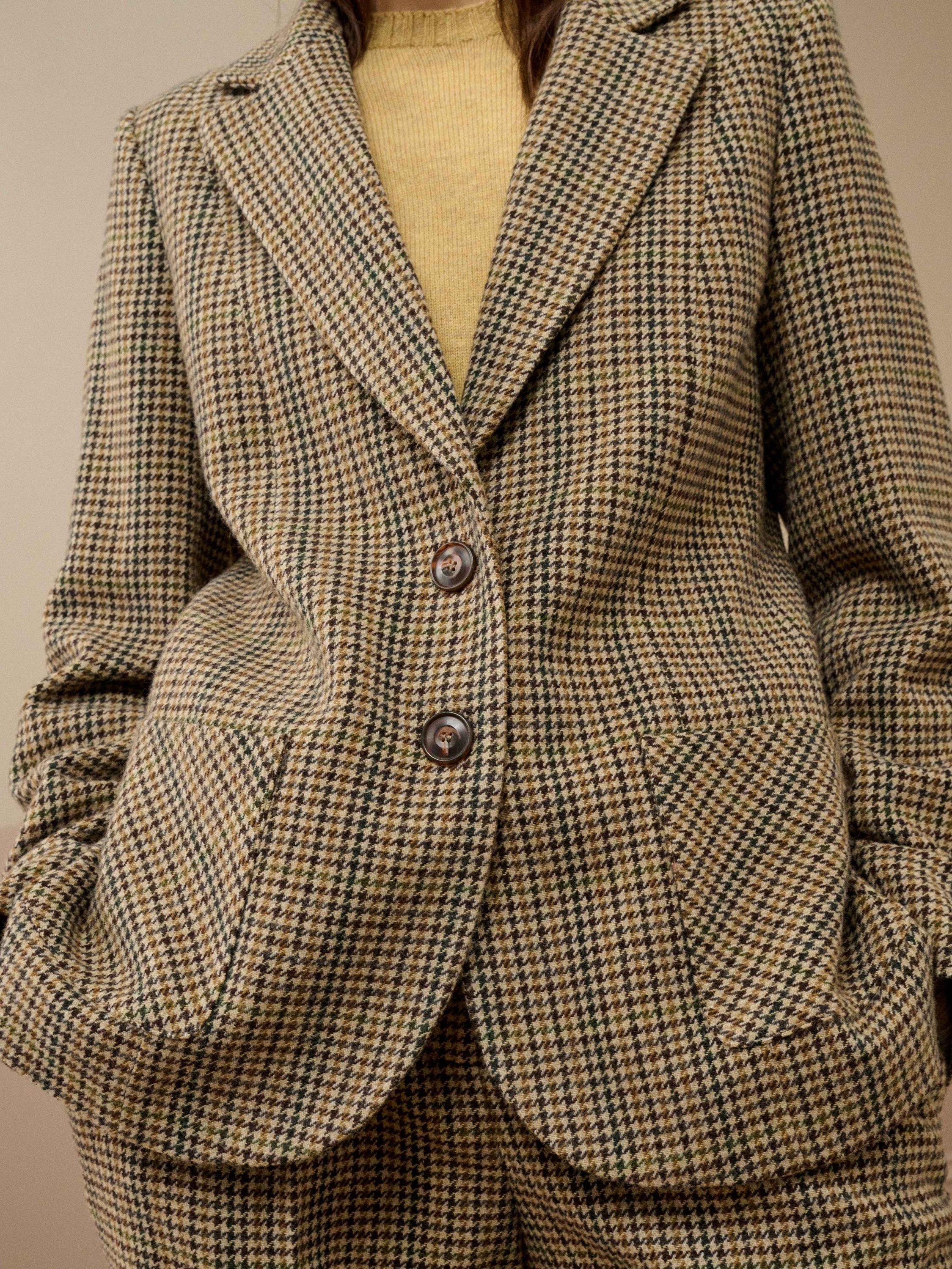 Product image 4 of 5, which shows Brora Houndstooth Pure Wool Blazer, Chocolate/Oatmeal, 10