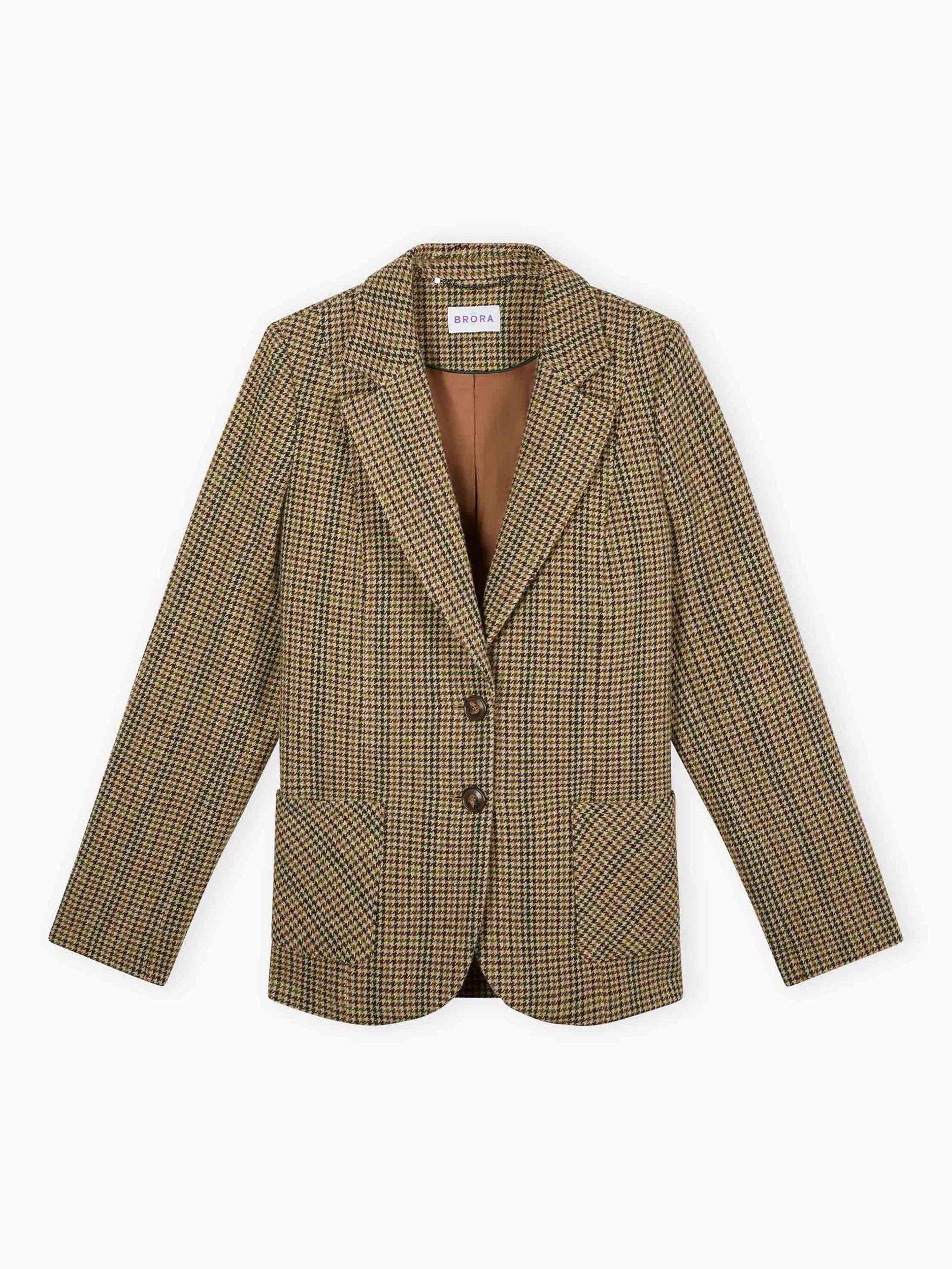 Product image 5 of 5, which shows Brora Houndstooth Pure Wool Blazer, Chocolate/Oatmeal, 10