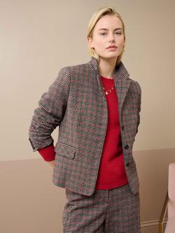 Brora Houndstooth Pure Wool Jacket, Midnight/Ruby, Midnight/Ruby
