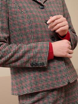 Brora Houndstooth Pure Wool Jacket, Midnight/Ruby - view 2, Midnight/Ruby