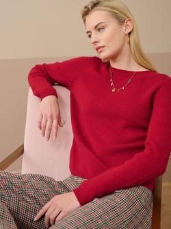 Brora Round Neck Pure Cashmere Jumper - view 2, Garnet