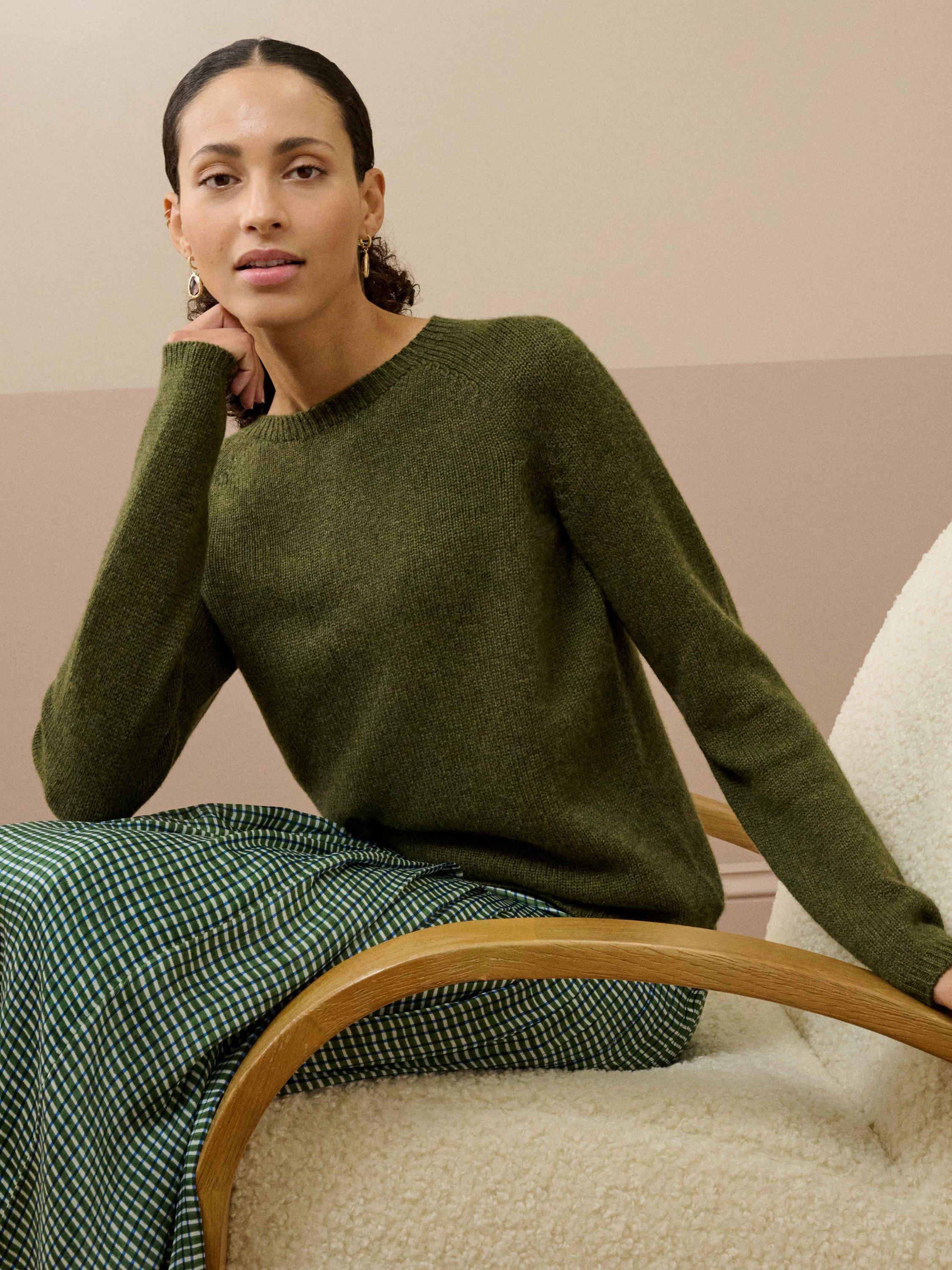 Product image 1 of 4, which shows Brora Round Neck Pure Cashmere Jumper, Sorrel, 8-10